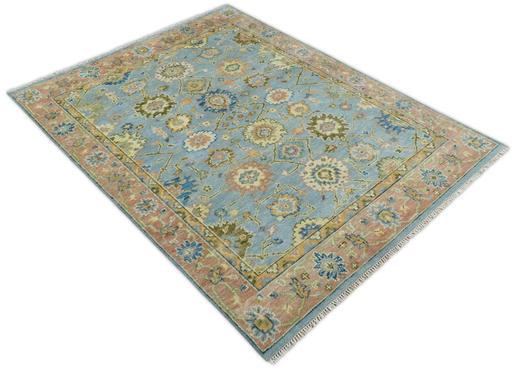 Blue and Rust Antique Traditional Oushak Area Rug - Image 11