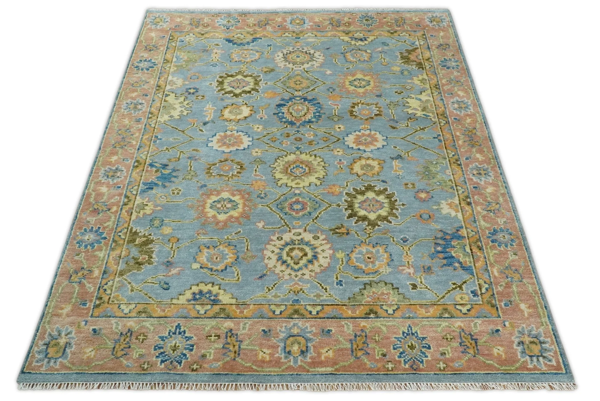 Blue and Rust Antique Traditional Oushak Area Rug - Image 12