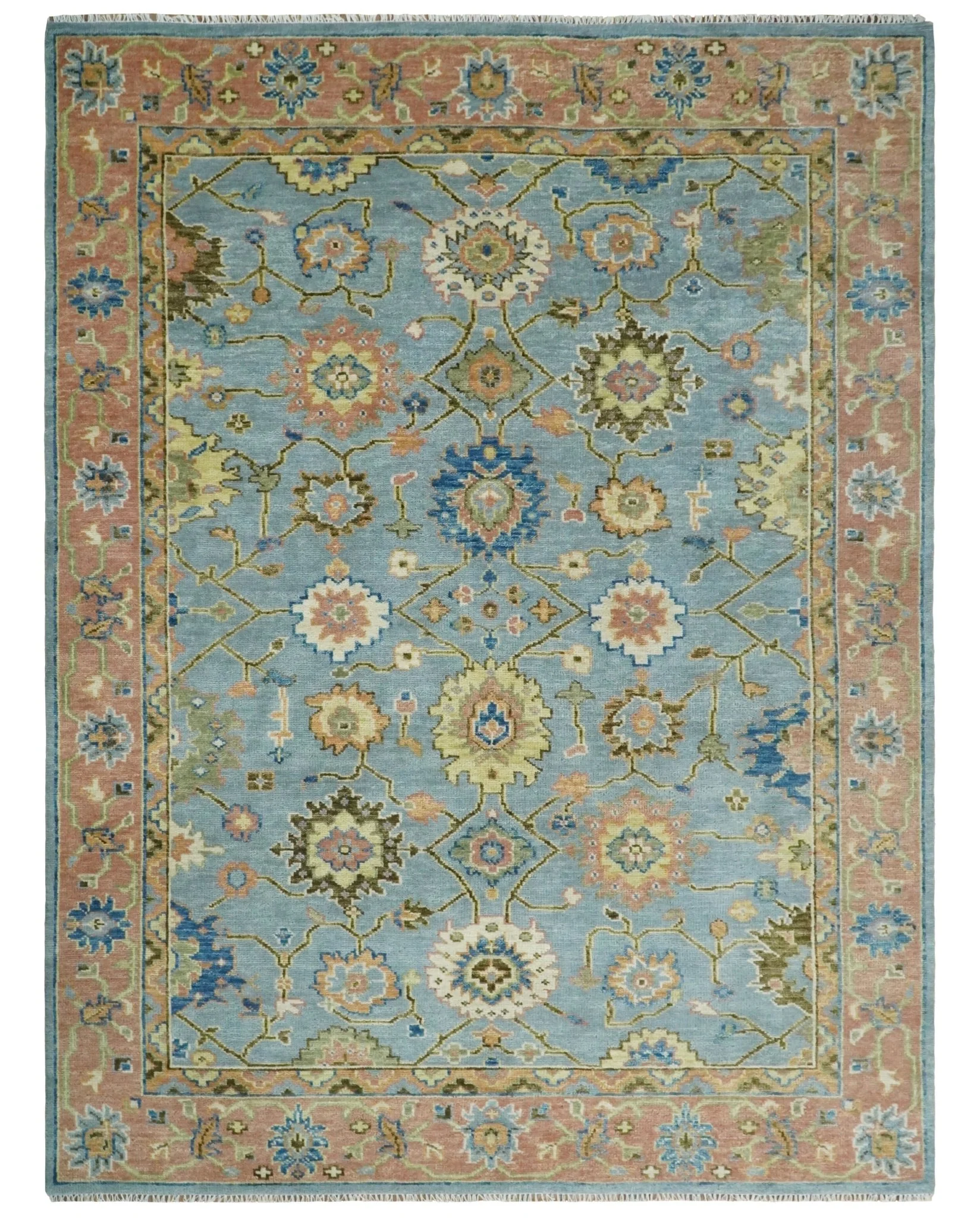 Blue and Rust Antique Traditional Oushak Area Rug - Image 15