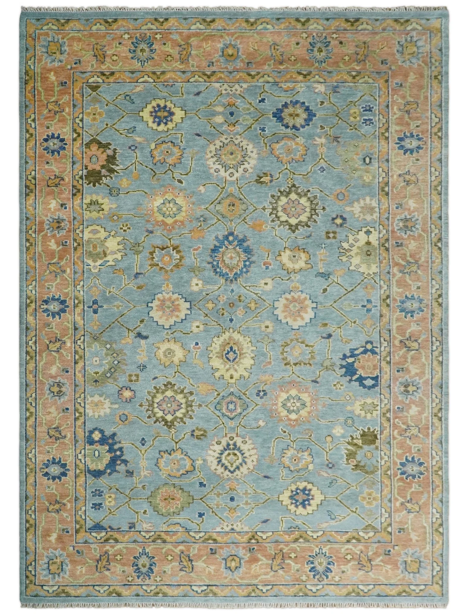 Blue and Rust Antique Traditional Oushak Area Rug - Image 16
