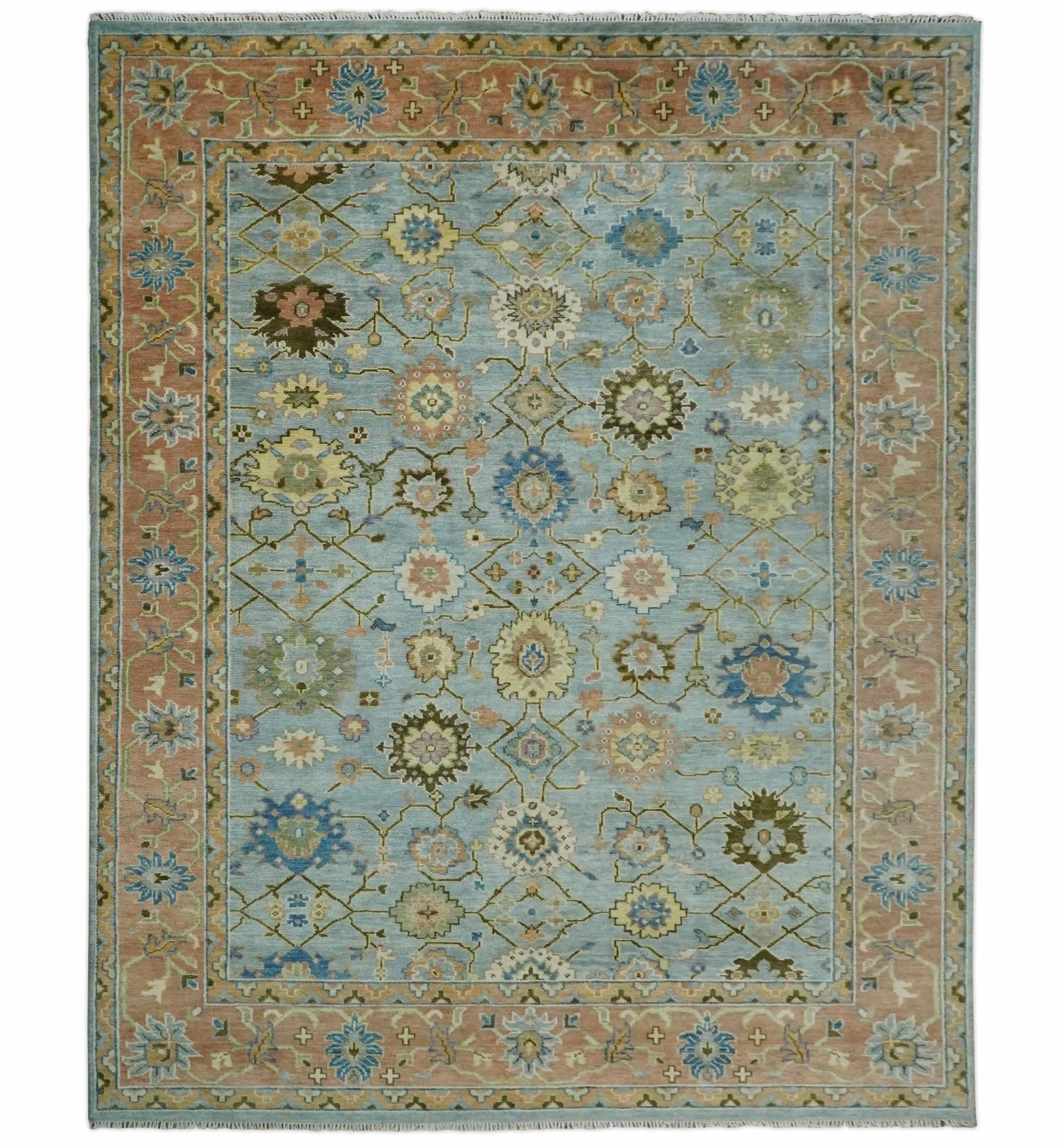 Blue and Rust Antique Traditional Oushak Area Rug - Image 17