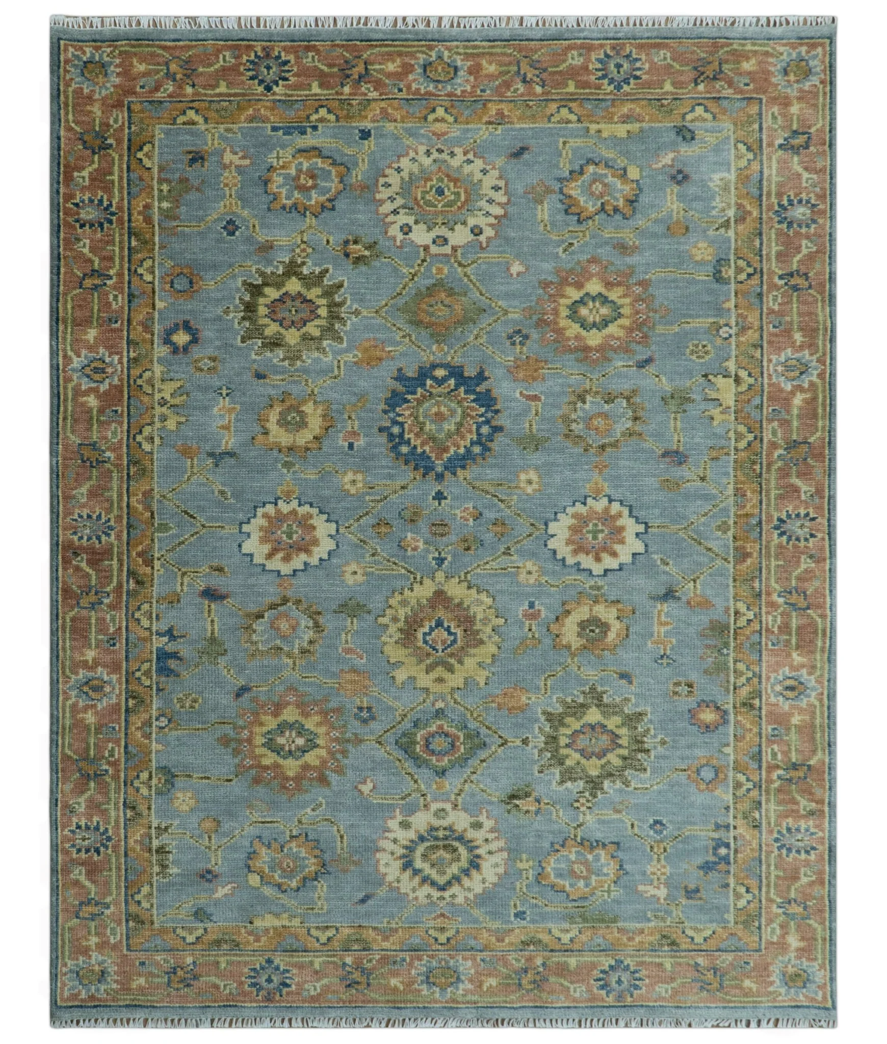 Blue and Rust Antique Traditional Oushak Area Rug - Image 18