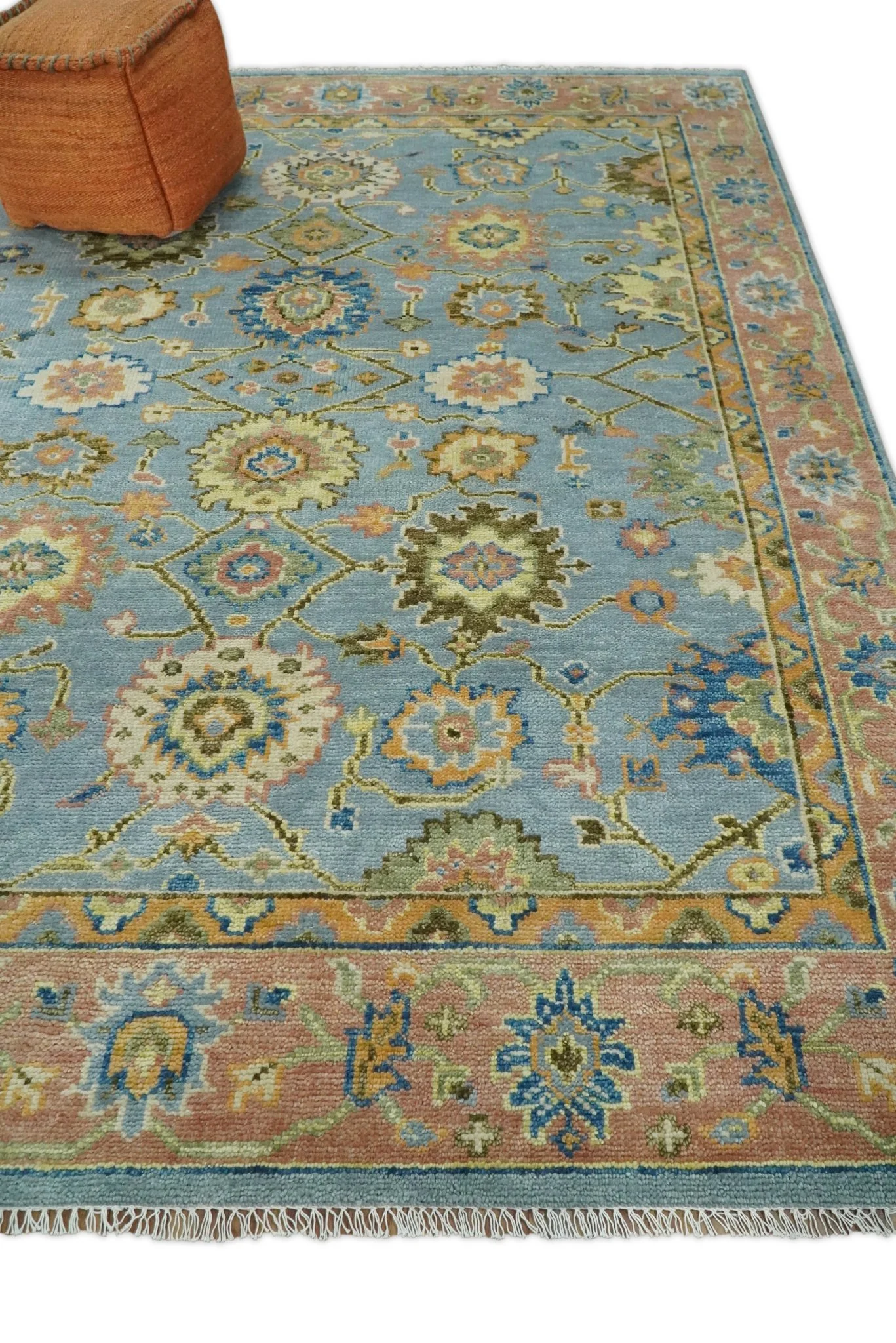 Blue and Rust Antique Traditional Oushak Area Rug - Image 3