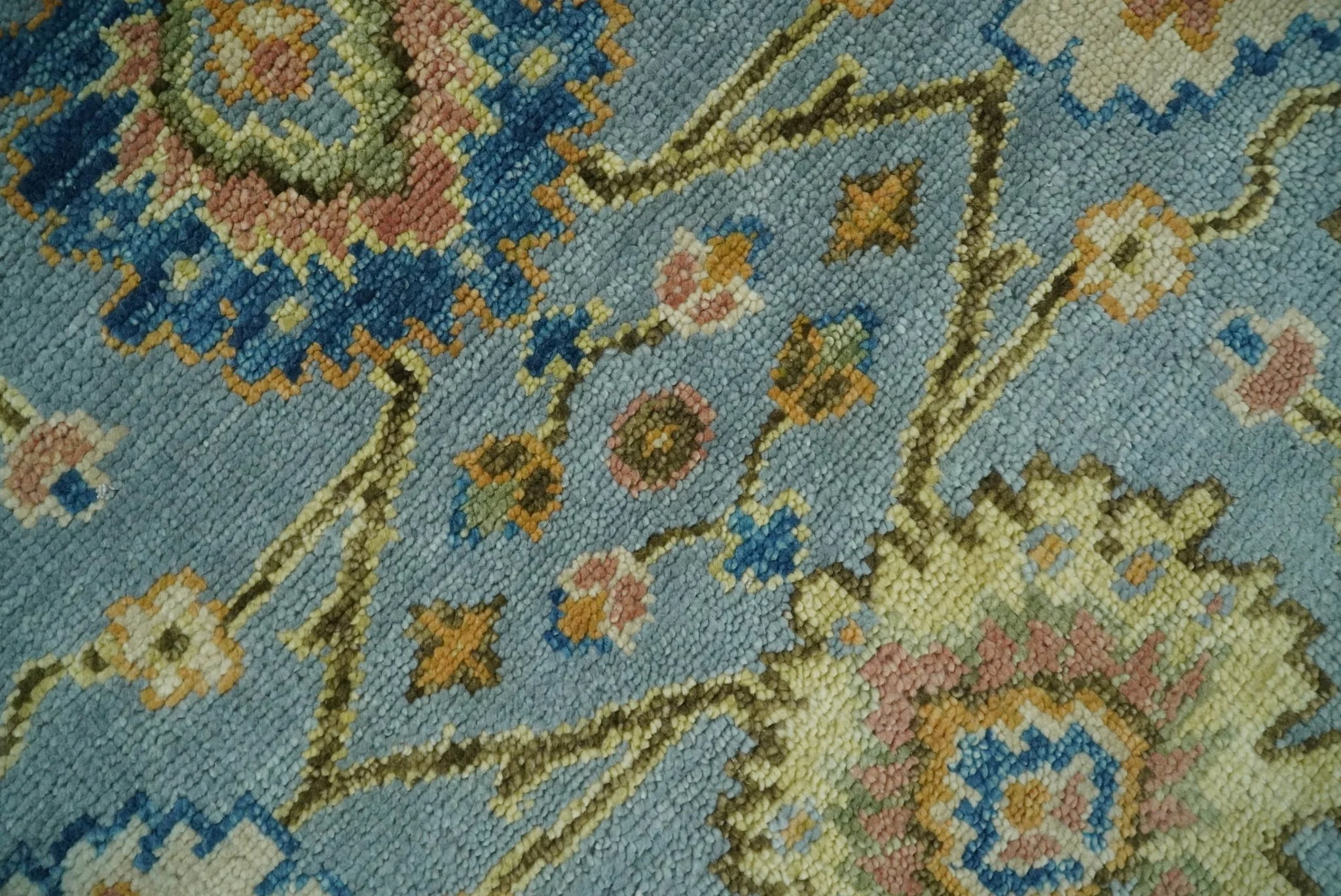 Blue and Rust Antique Traditional Oushak Area Rug - Image 4
