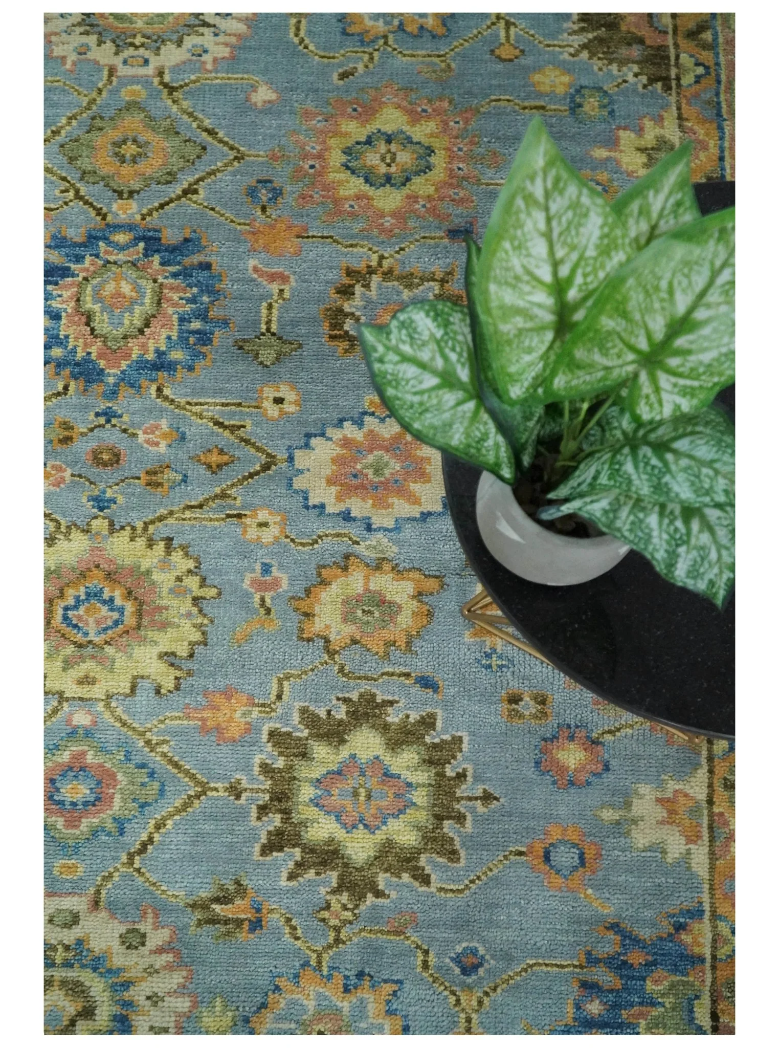 Blue and Rust Antique Traditional Oushak Area Rug - Image 9
