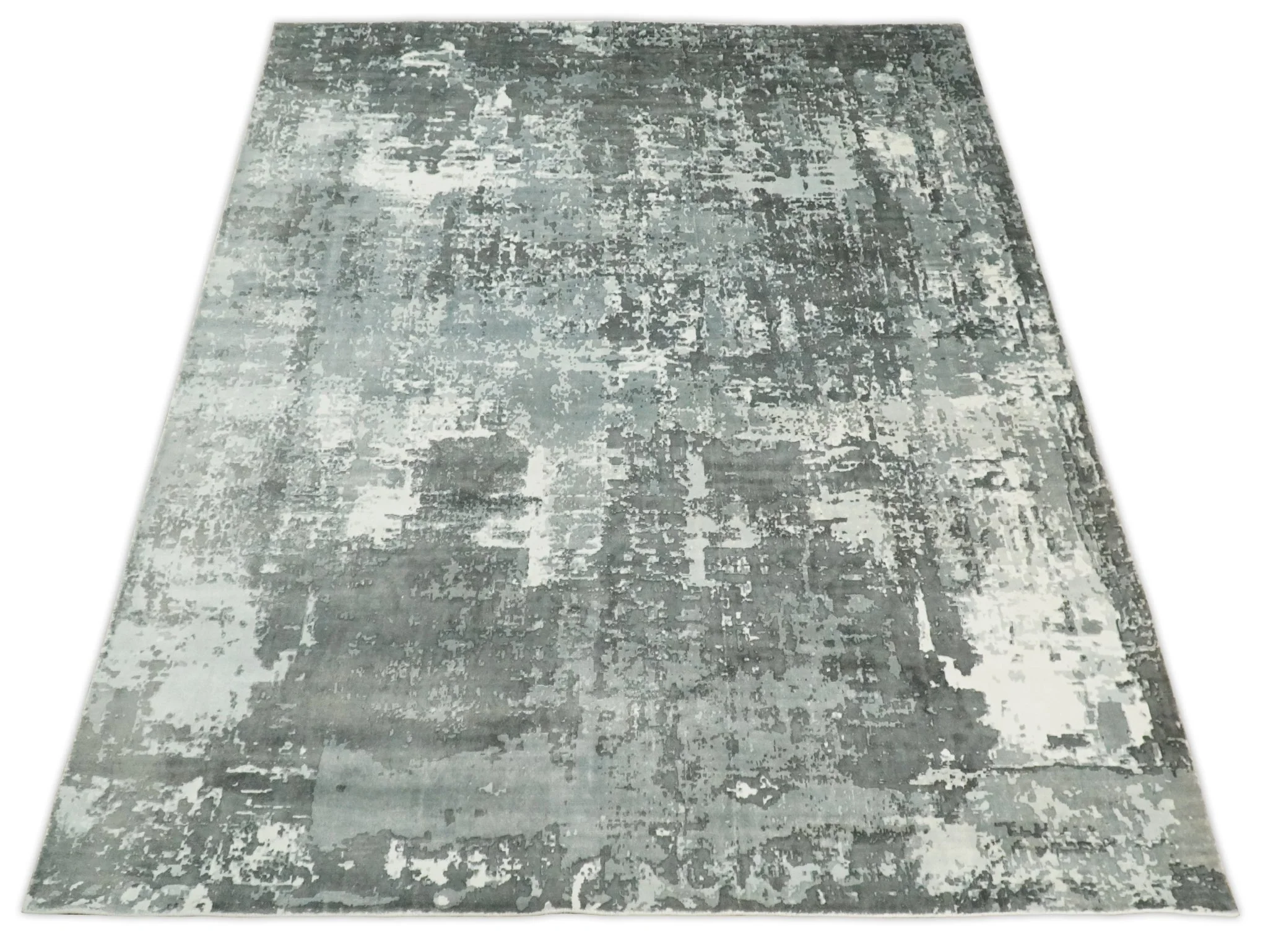 Handmade 8x10 Ivory, gray and Charcoal Blended Wool and Bamboo Silk Area Rug - Image 10