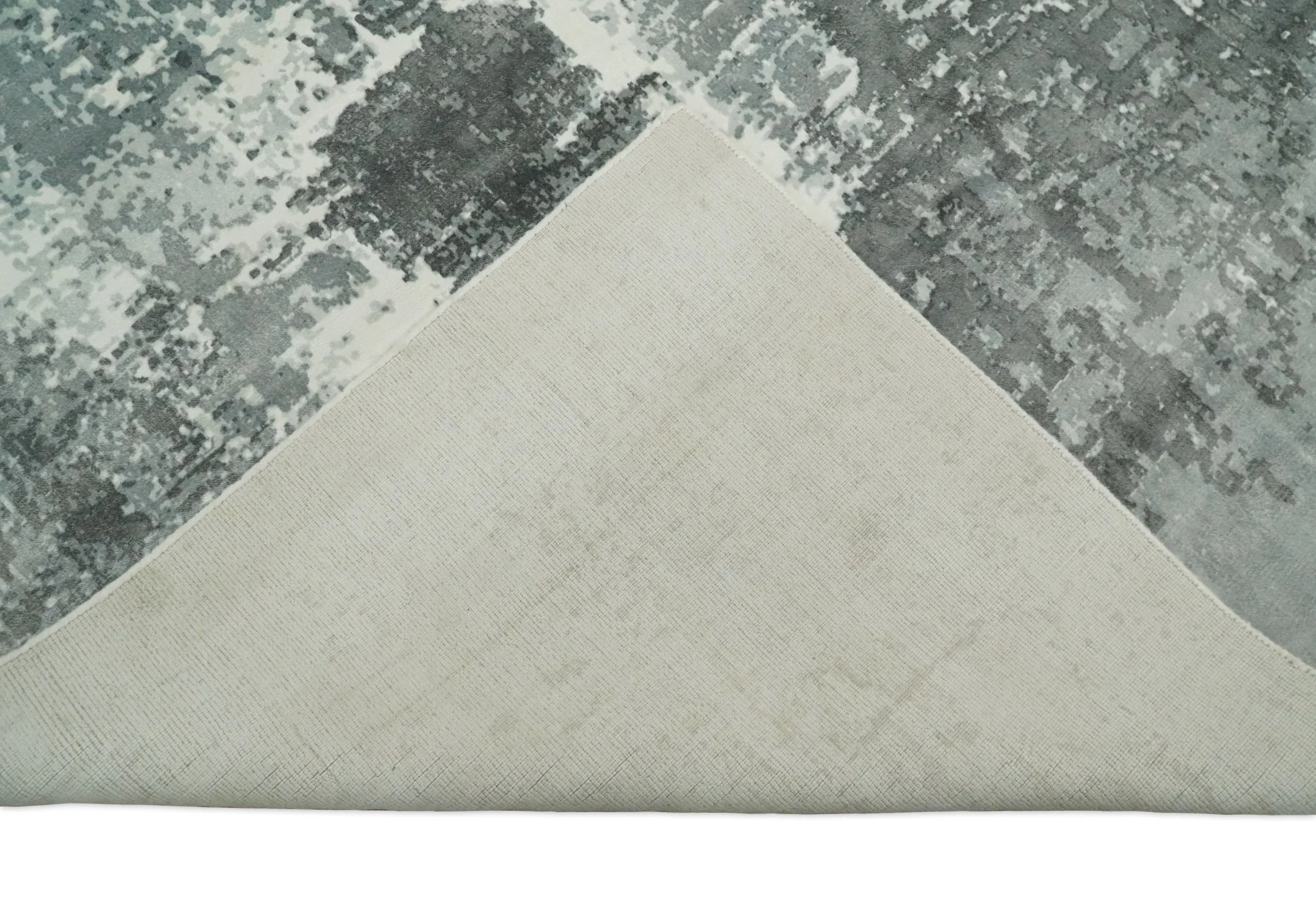 Handmade 8x10 Ivory, gray and Charcoal Blended Wool and Bamboo Silk Area Rug - Image 7