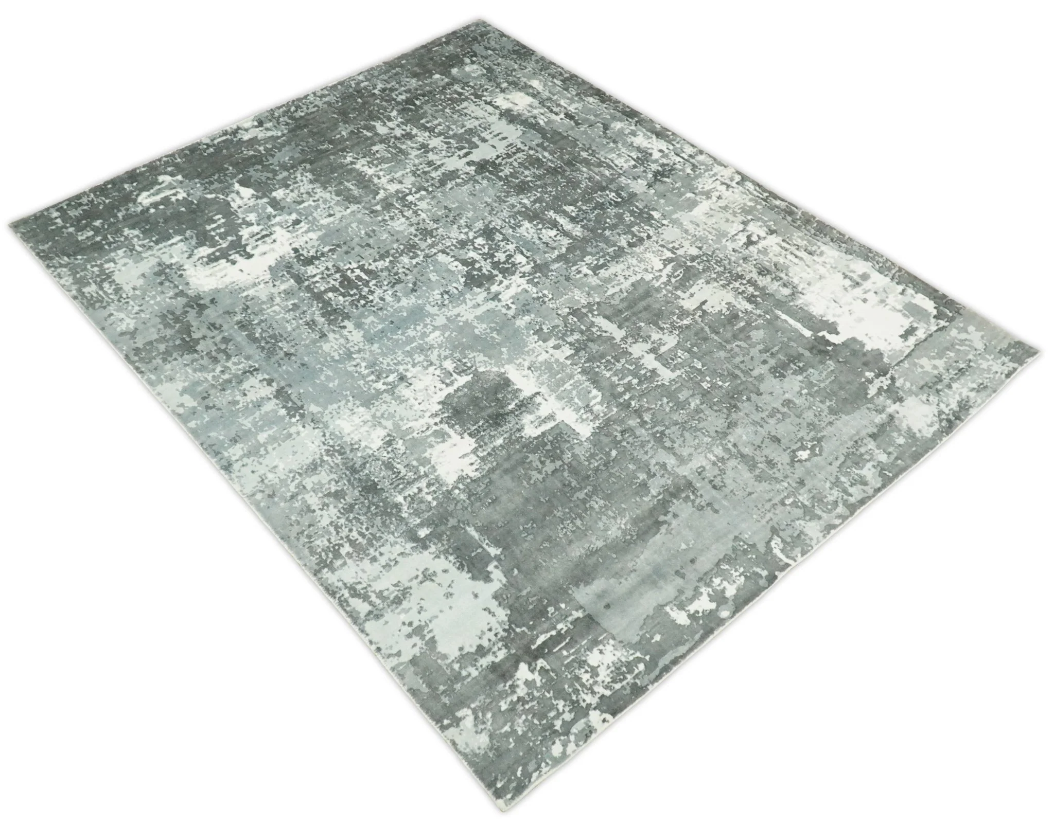 Handmade 8x10 Ivory, gray and Charcoal Blended Wool and Bamboo Silk Area Rug - Image 9