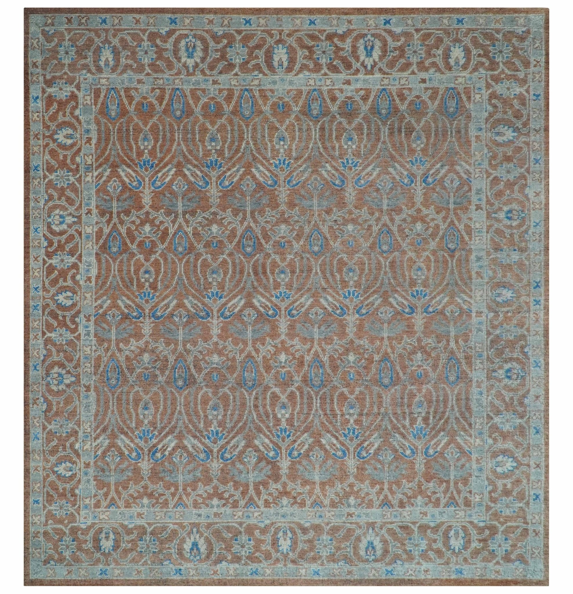 Vintage Style Hand Knotted Serapi Blue and Rust Traditional Custom Made Area Rug - Image 10