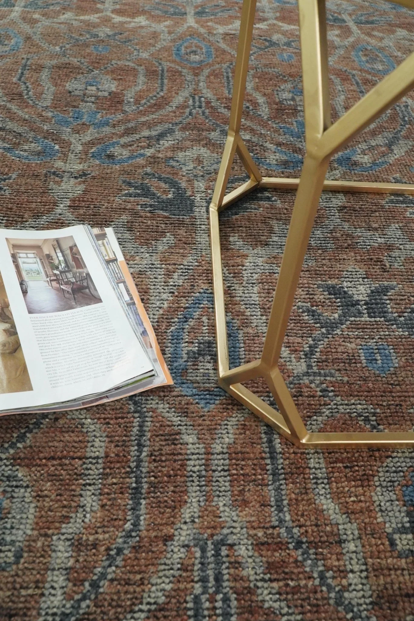 Vintage Style Hand Knotted Serapi Blue and Rust Traditional Custom Made Area Rug - Image 3