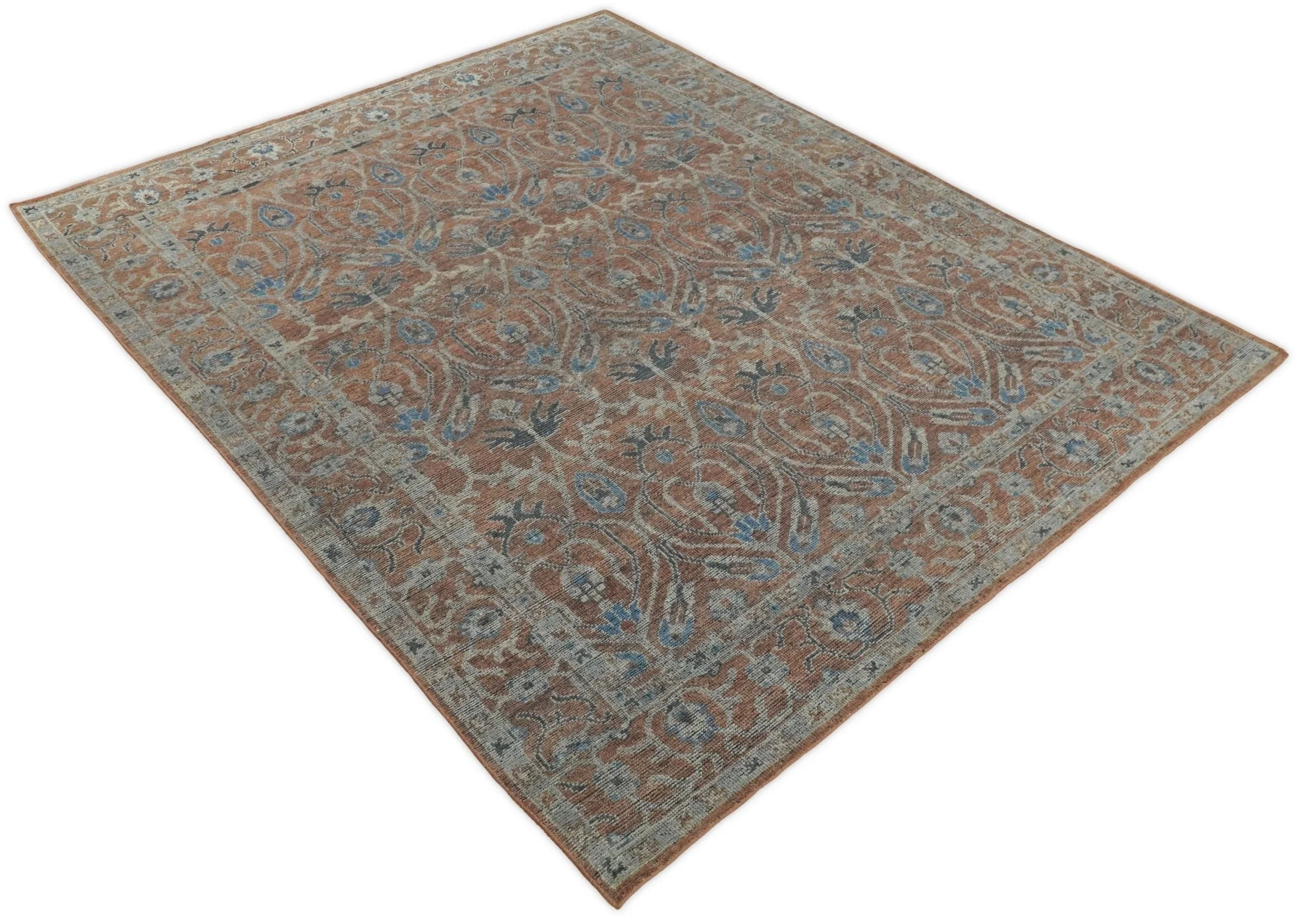 Vintage Style Hand Knotted Serapi Blue and Rust Traditional Custom Made Area Rug - Image 4