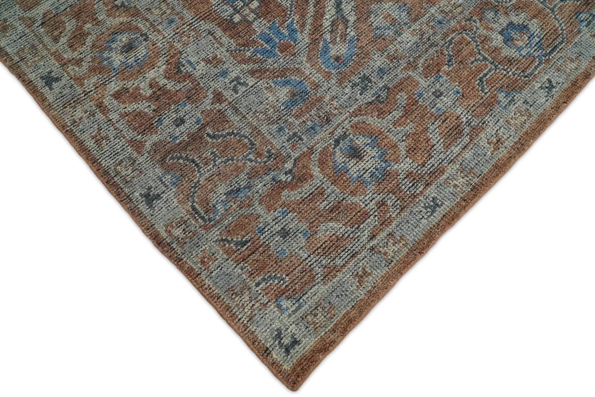 Vintage Style Hand Knotted Serapi Blue and Rust Traditional Custom Made Area Rug - Image 5