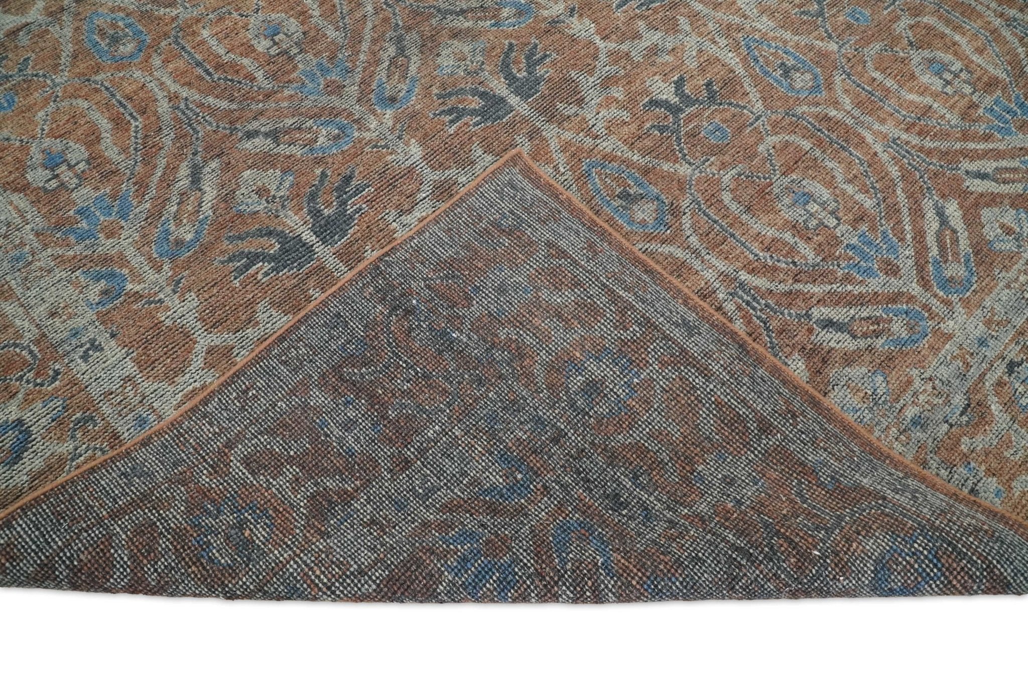 Vintage Style Hand Knotted Serapi Blue and Rust Traditional Custom Made Area Rug - Image 6