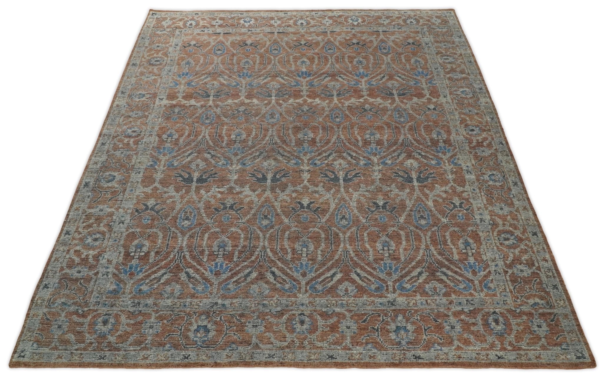Vintage Style Hand Knotted Serapi Blue and Rust Traditional Custom Made Area Rug - Image 7