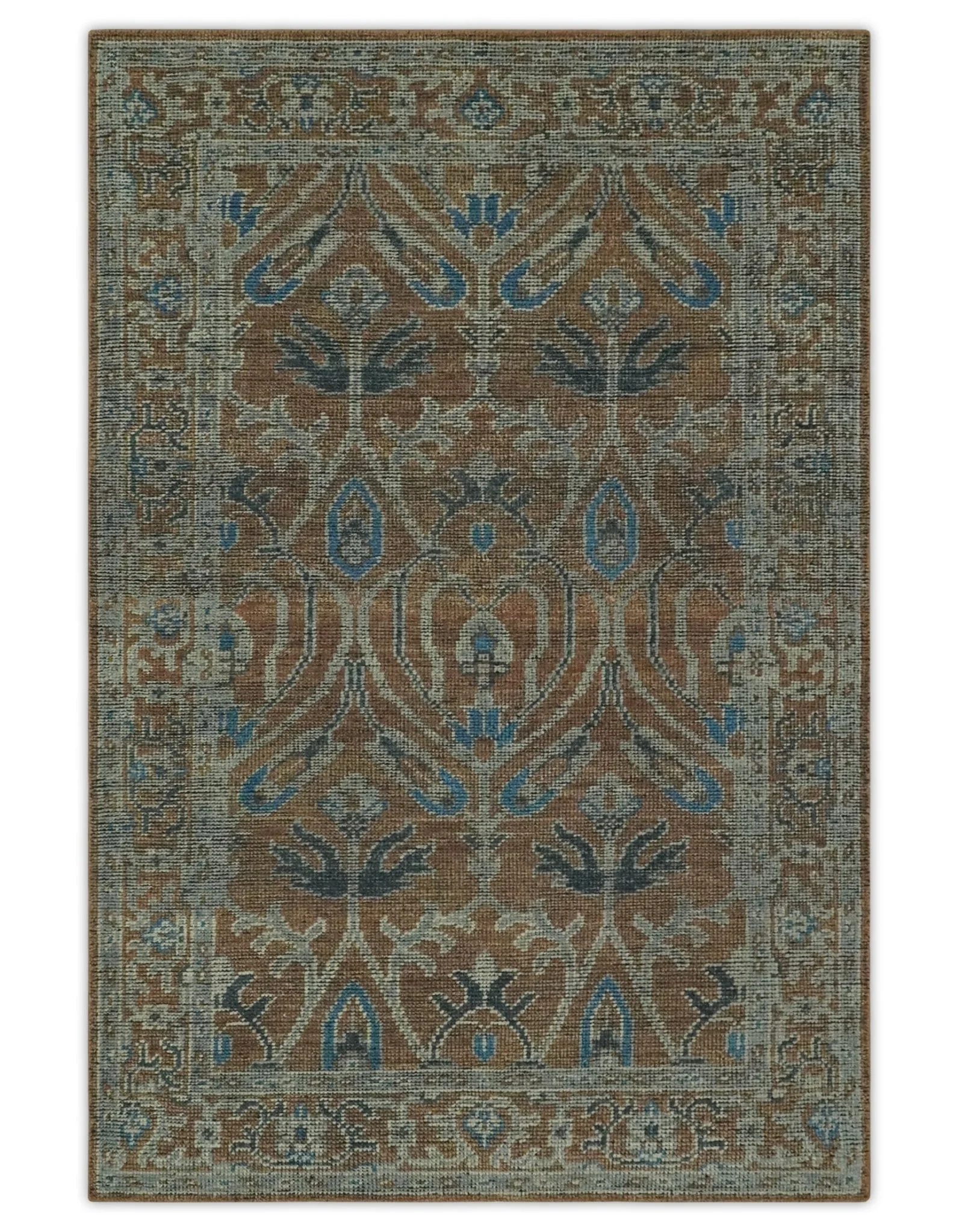 Vintage Style Hand Knotted Serapi Blue and Rust Traditional Custom Made Area Rug - Image 8