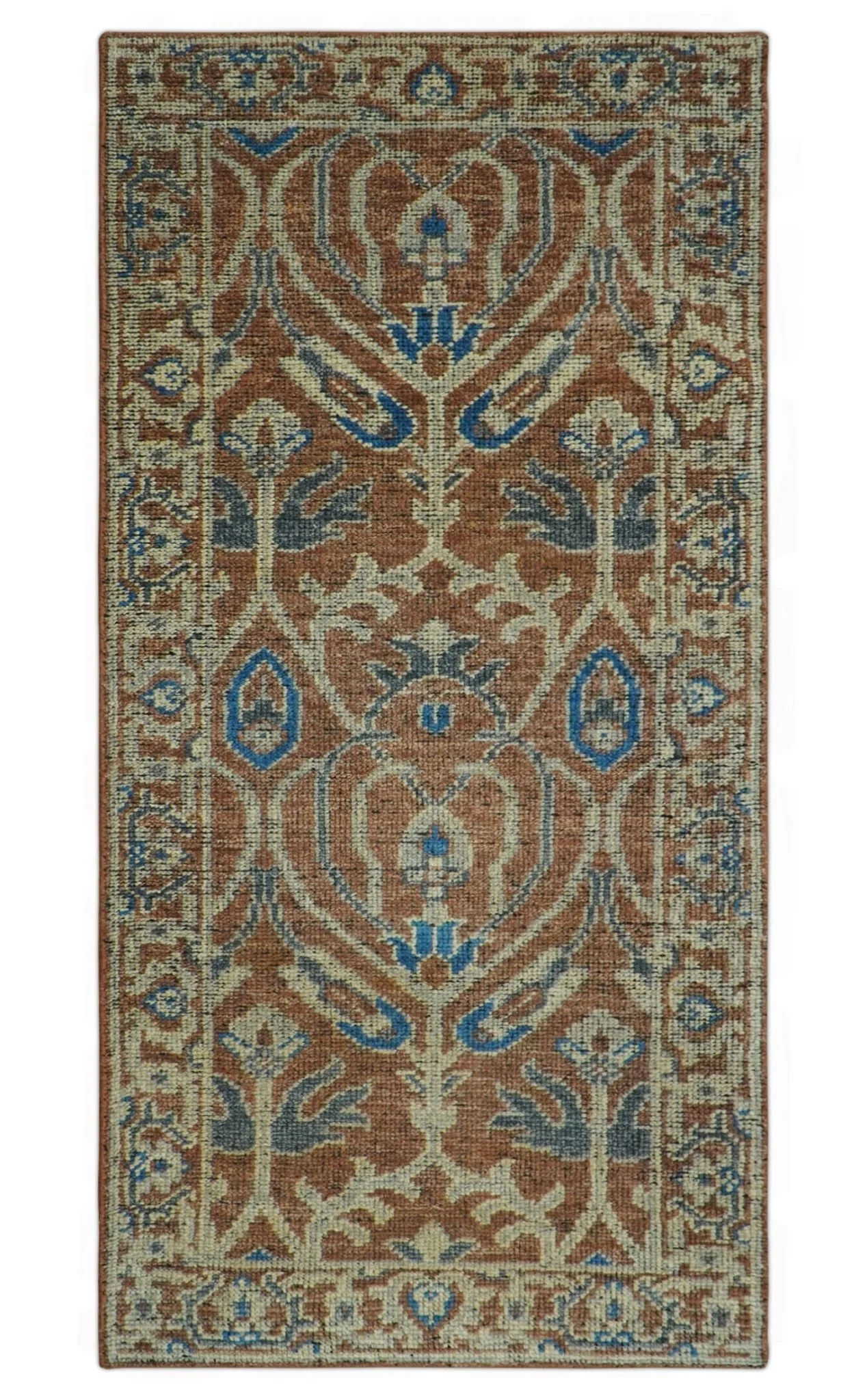 Vintage Style Hand Knotted Serapi Blue and Rust Traditional Custom Made Area Rug - Image 9