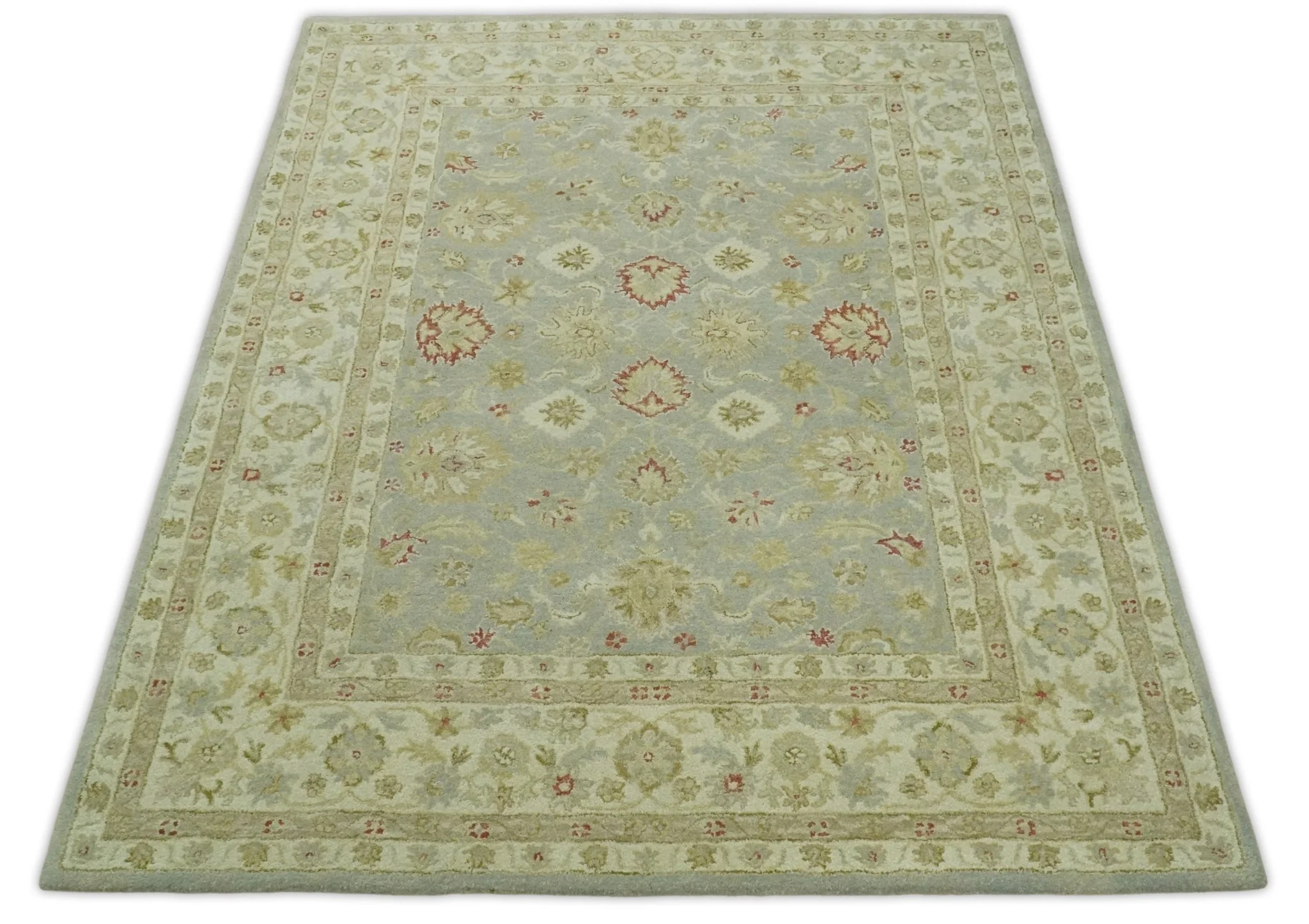 Handmade 8x10 Beige and Blue made with fine wool Area Rug |  TRDCP125810 - Image 10