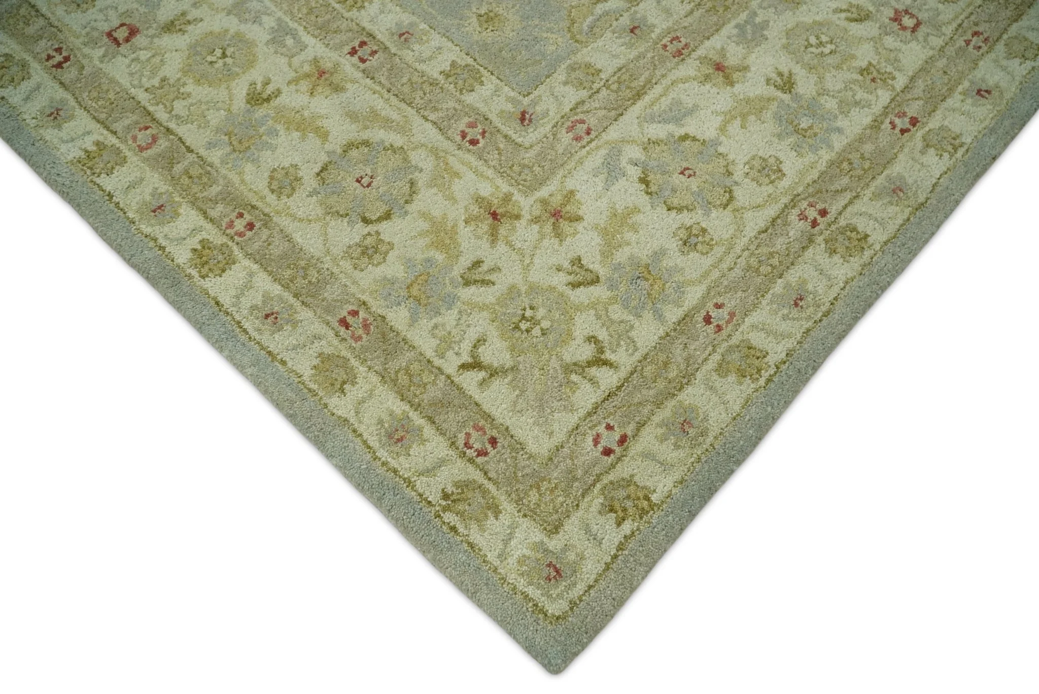 Handmade 8x10 Beige and Blue made with fine wool Area Rug |  TRDCP125810 - Image 4