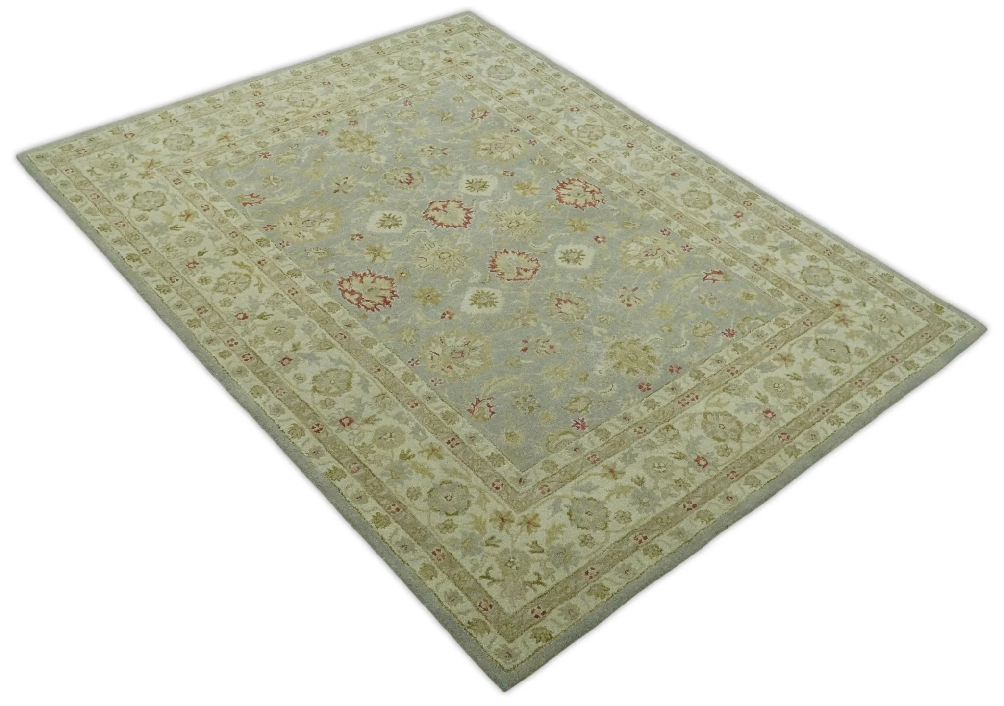 Handmade 8x10 Beige and Blue made with fine wool Area Rug |  TRDCP125810 - Image 9