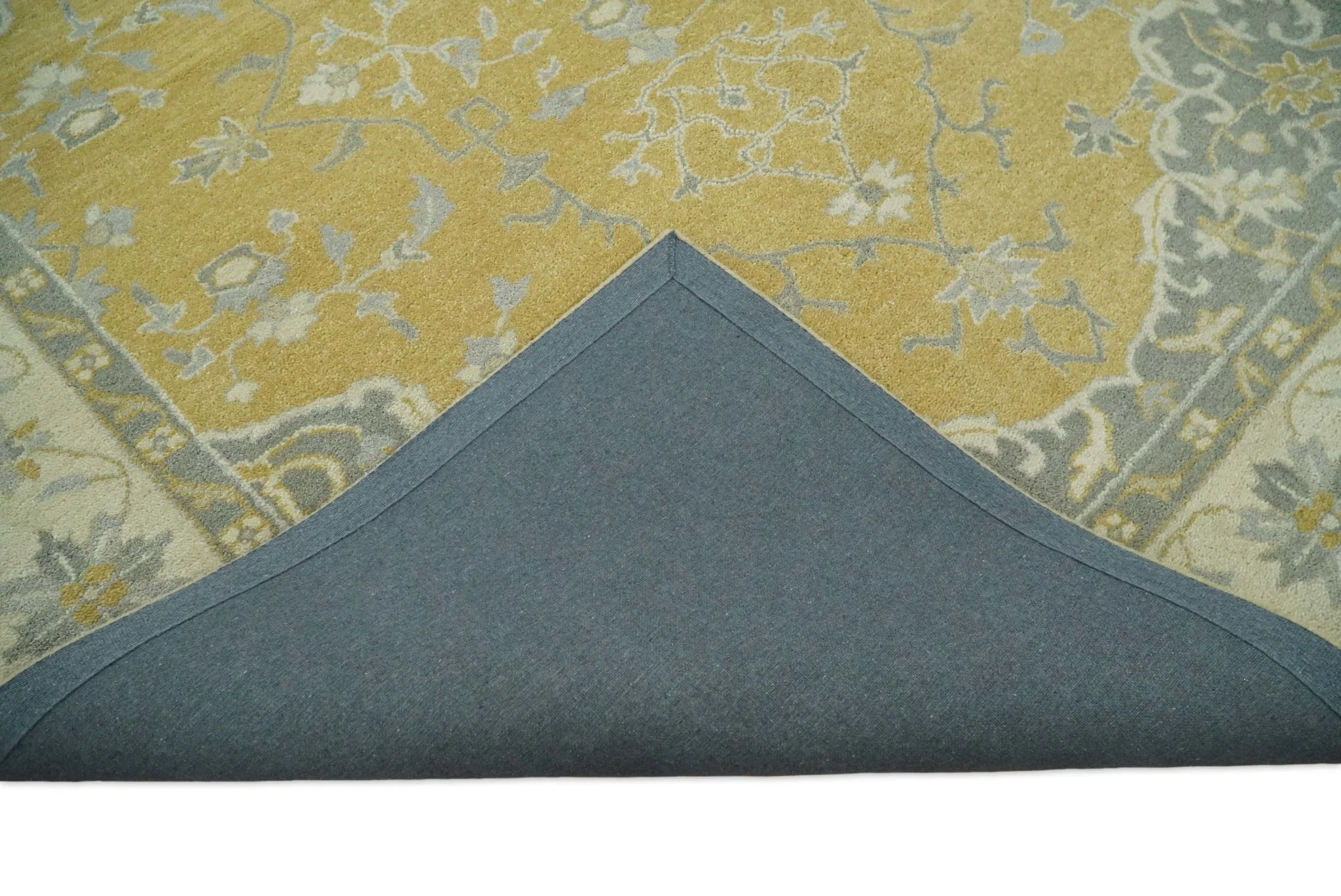 Handmade 8x10 and 9x12 Traditional Vintage Design Mustard and Silver Wool Area Rug | TRDCP127810 - Image 10
