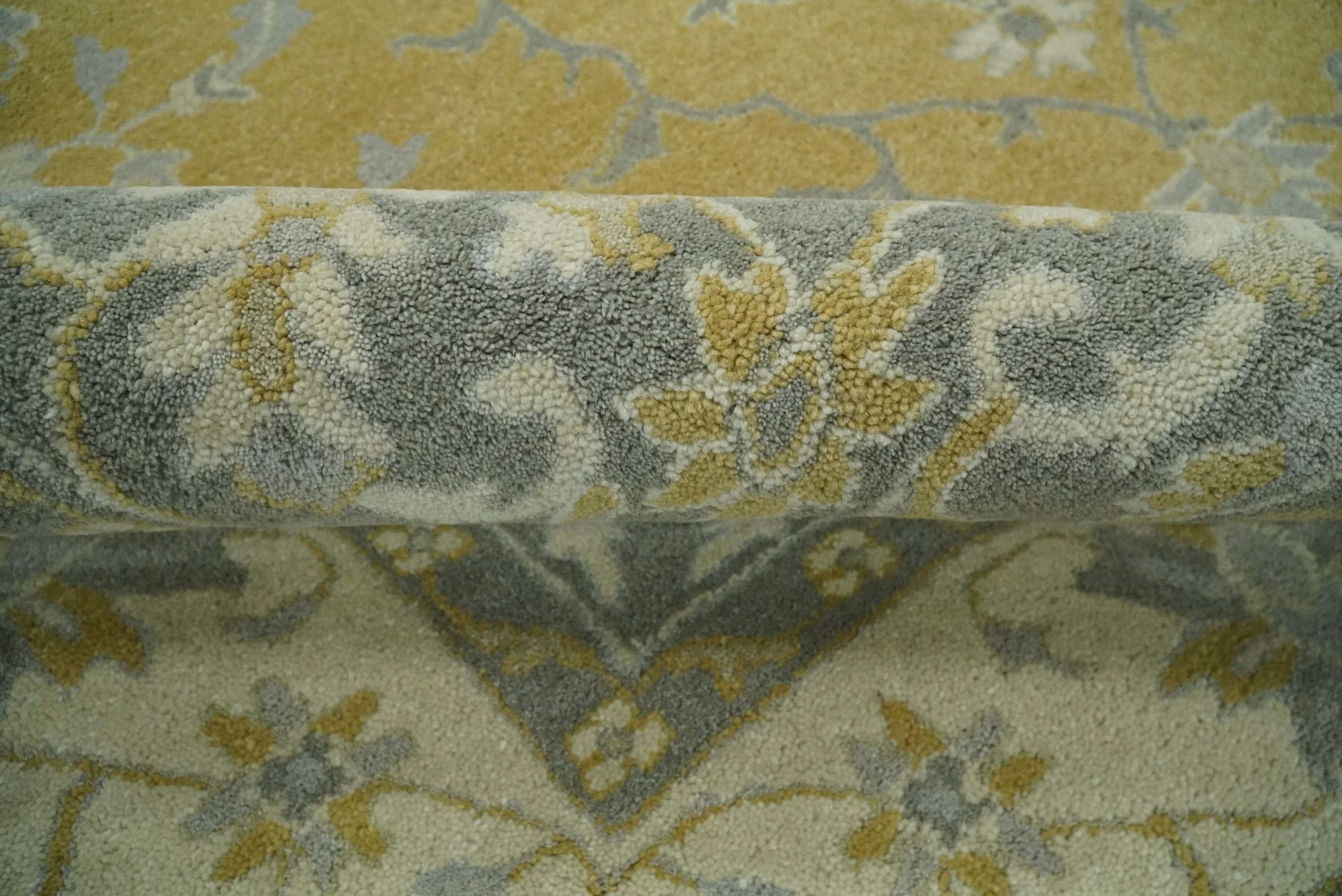 Handmade 8x10 and 9x12 Traditional Vintage Design Mustard and Silver Wool Area Rug | TRDCP127810 - Image 11
