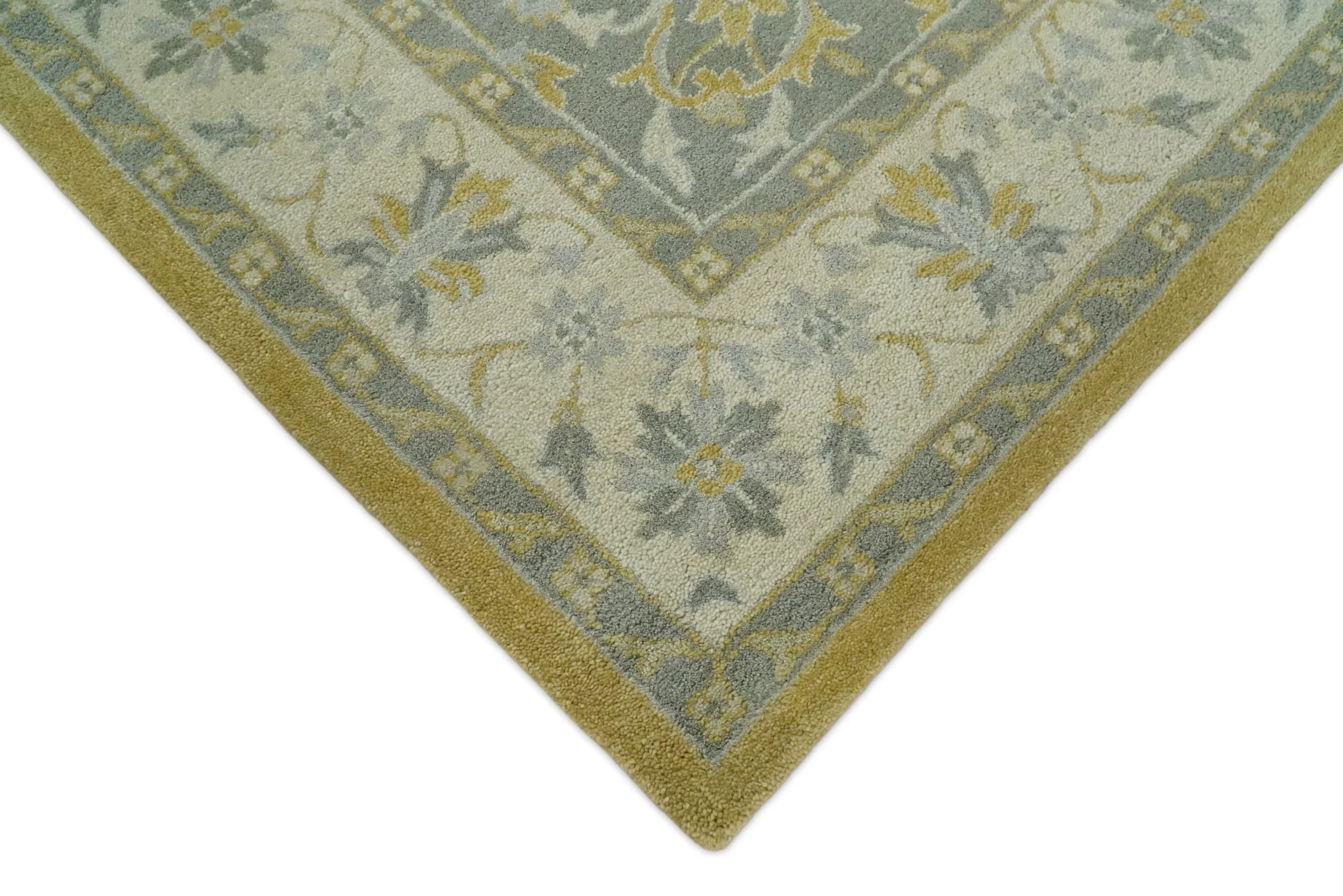 Handmade 8x10 and 9x12 Traditional Vintage Design Mustard and Silver Wool Area Rug | TRDCP127810 - Image 14