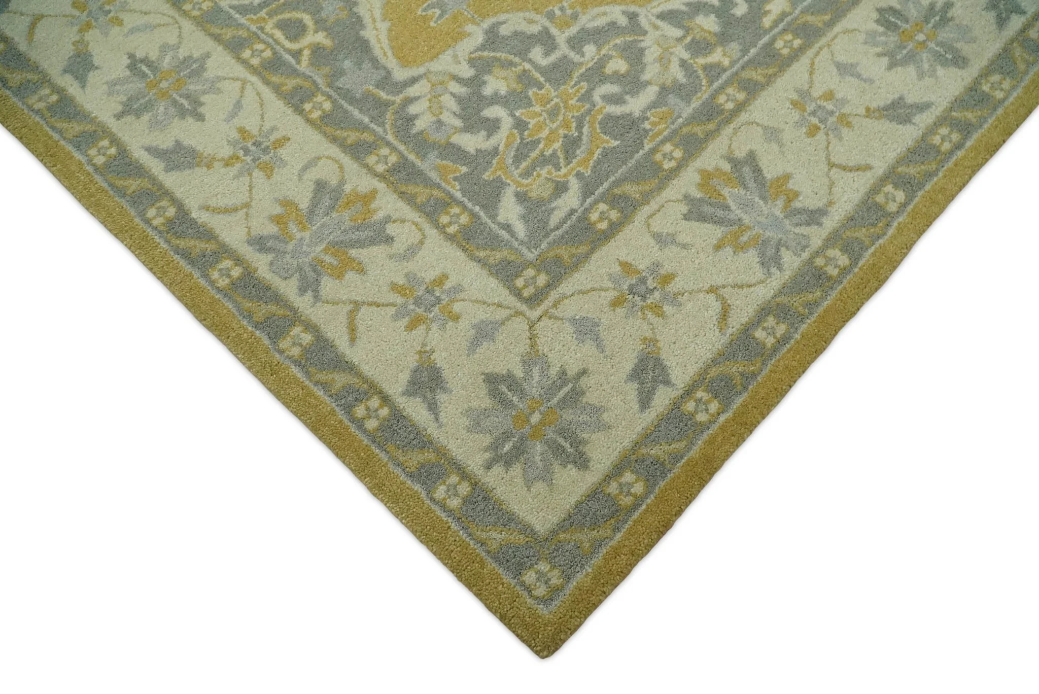 Handmade 8x10 and 9x12 Traditional Vintage Design Mustard and Silver Wool Area Rug | TRDCP127810 - Image 5