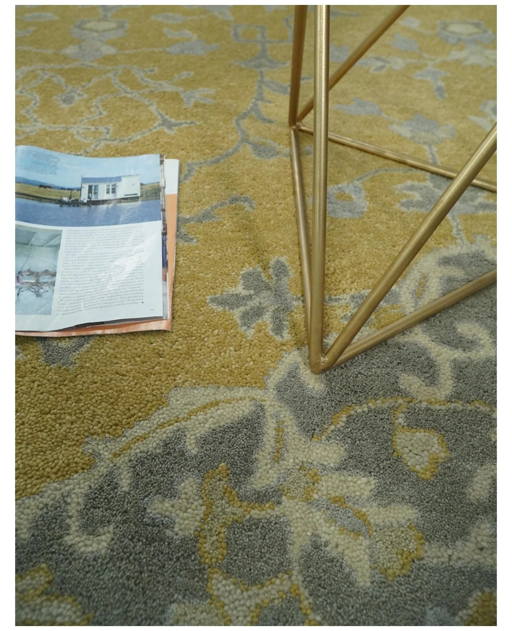 Handmade 8x10 and 9x12 Traditional Vintage Design Mustard and Silver Wool Area Rug | TRDCP127810 - Image 6