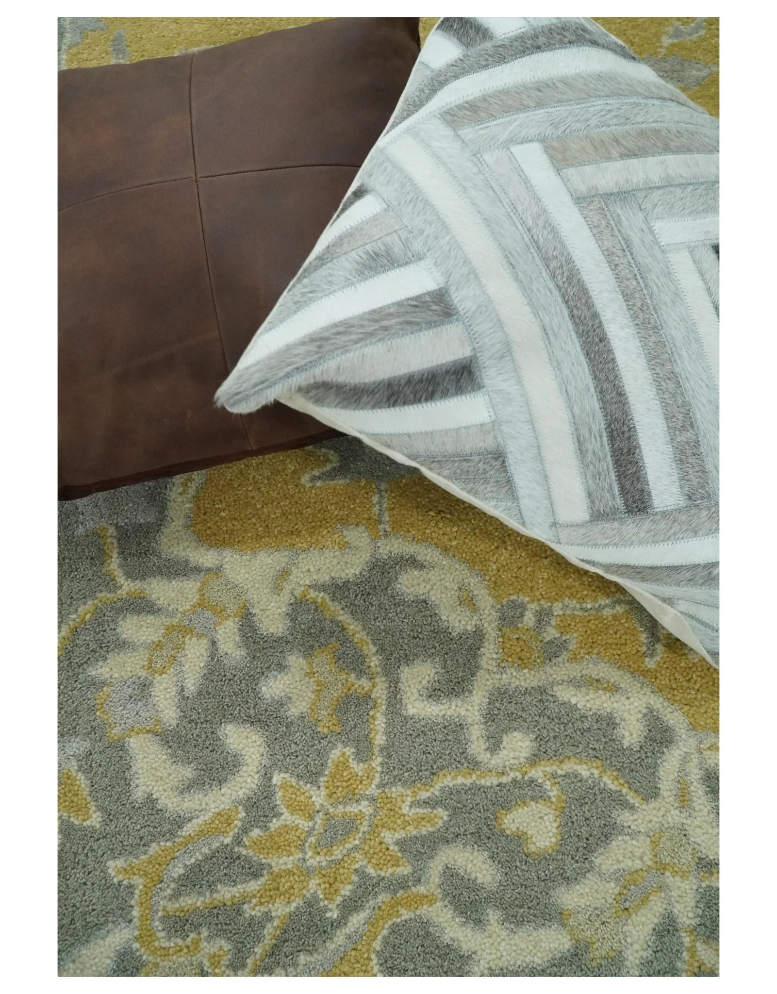 Handmade 8x10 and 9x12 Traditional Vintage Design Mustard and Silver Wool Area Rug | TRDCP127810 - Image 8