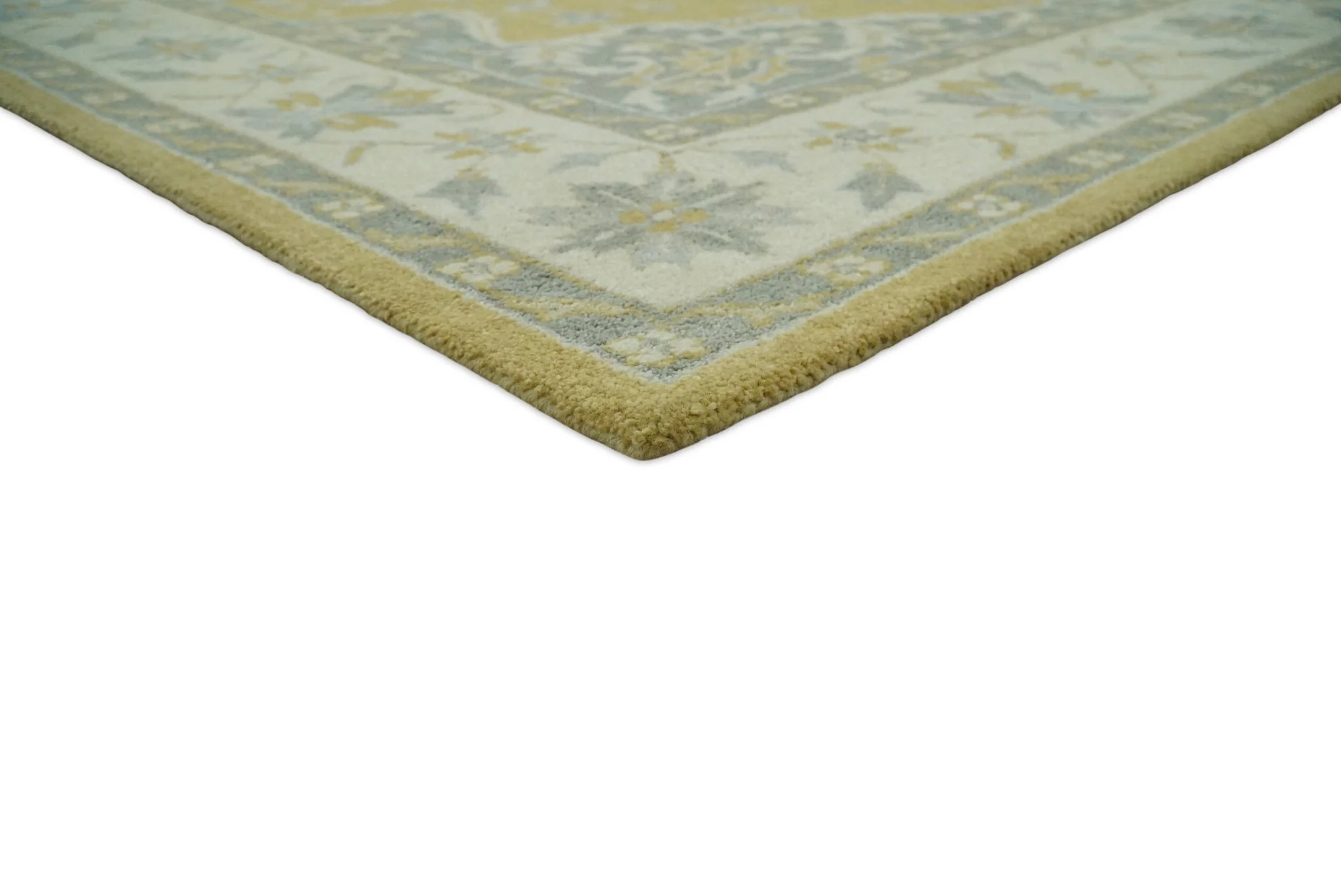 Handmade 8x10 and 9x12 Traditional Vintage Design Mustard and Silver Wool Area Rug | TRDCP127810 - Image 9