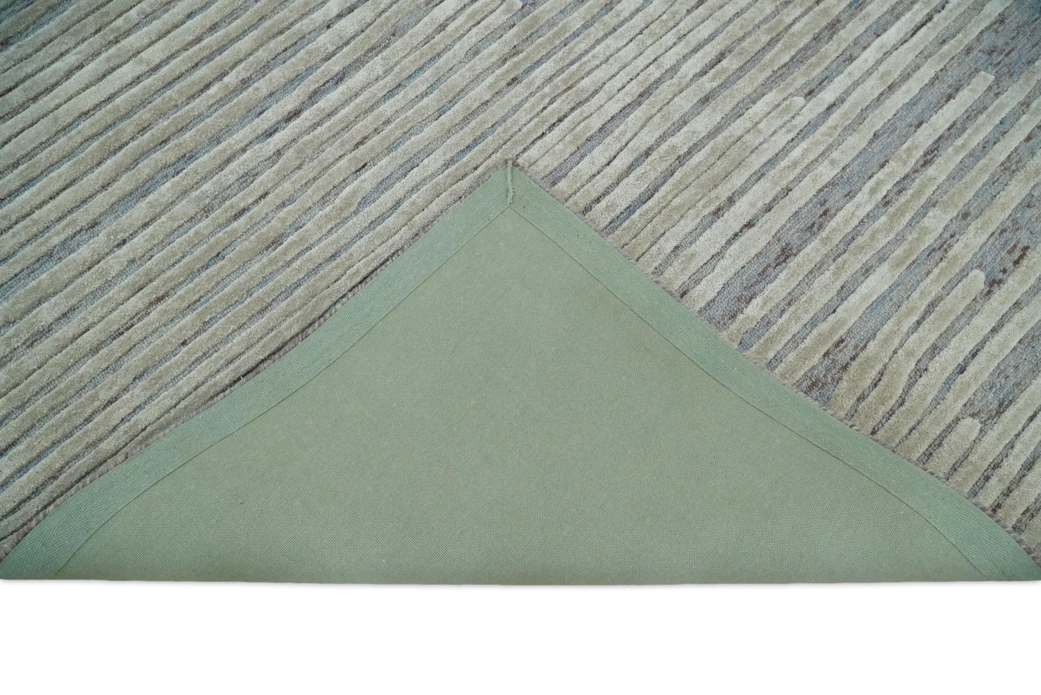 Beige and Blue Handmade 8x10 Wool and Silk Area Rug - Image 10