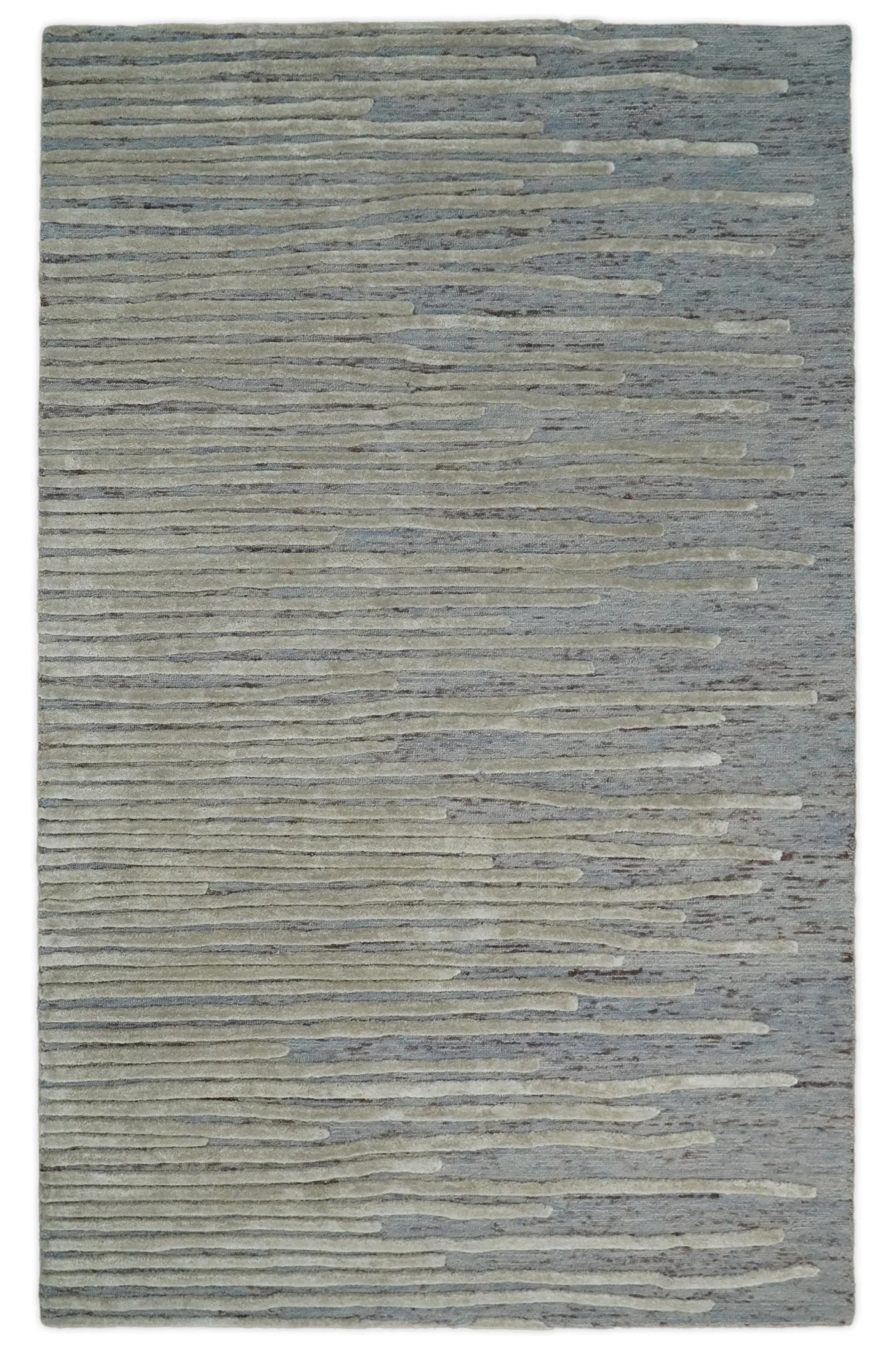 Beige and Blue Handmade 8x10 Wool and Silk Area Rug - Image 15