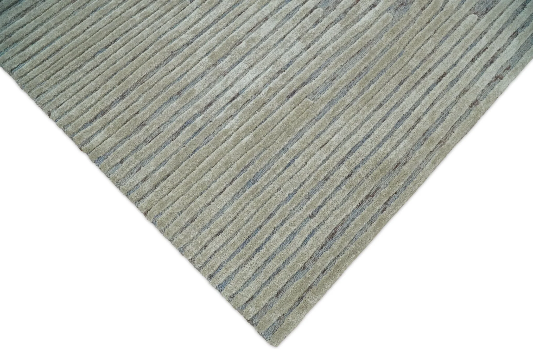Beige and Blue Handmade 8x10 Wool and Silk Area Rug - Image 5