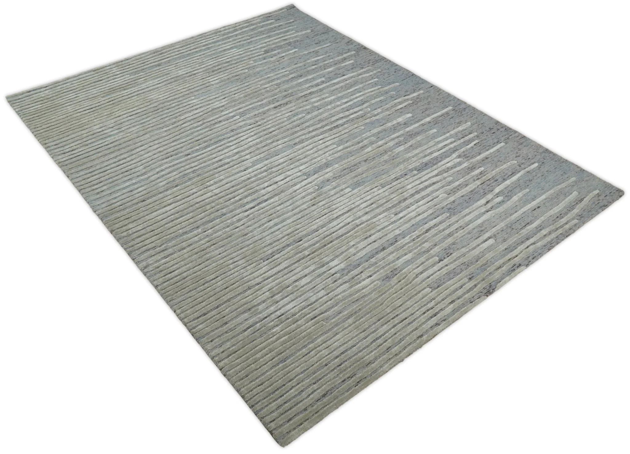 Beige and Blue Handmade 8x10 Wool and Silk Area Rug - Image 9