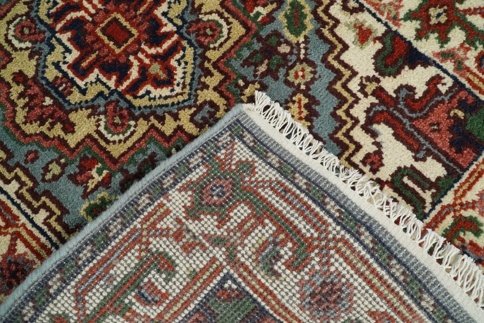 Handmade Blue and Ivory Heriz Serapi 8 Feet Runner made with wool | TRDCP41268 - Image 6