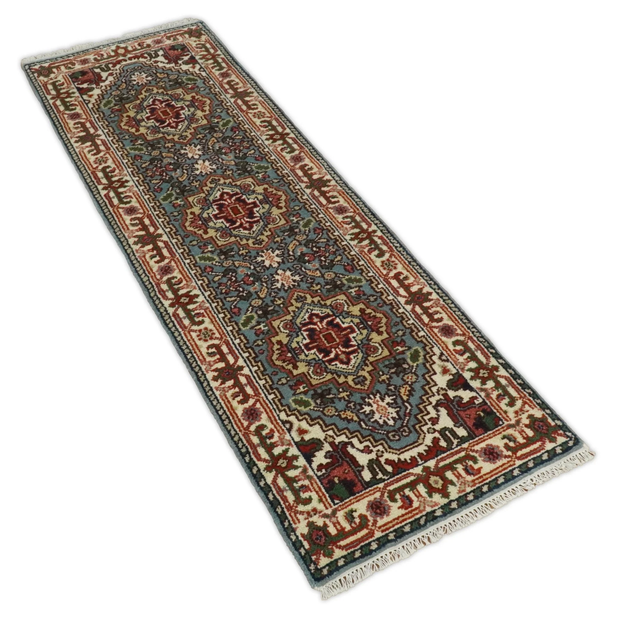 Handmade Blue and Ivory Heriz Serapi 8 Feet Runner made with wool | TRDCP41268 - Image 7