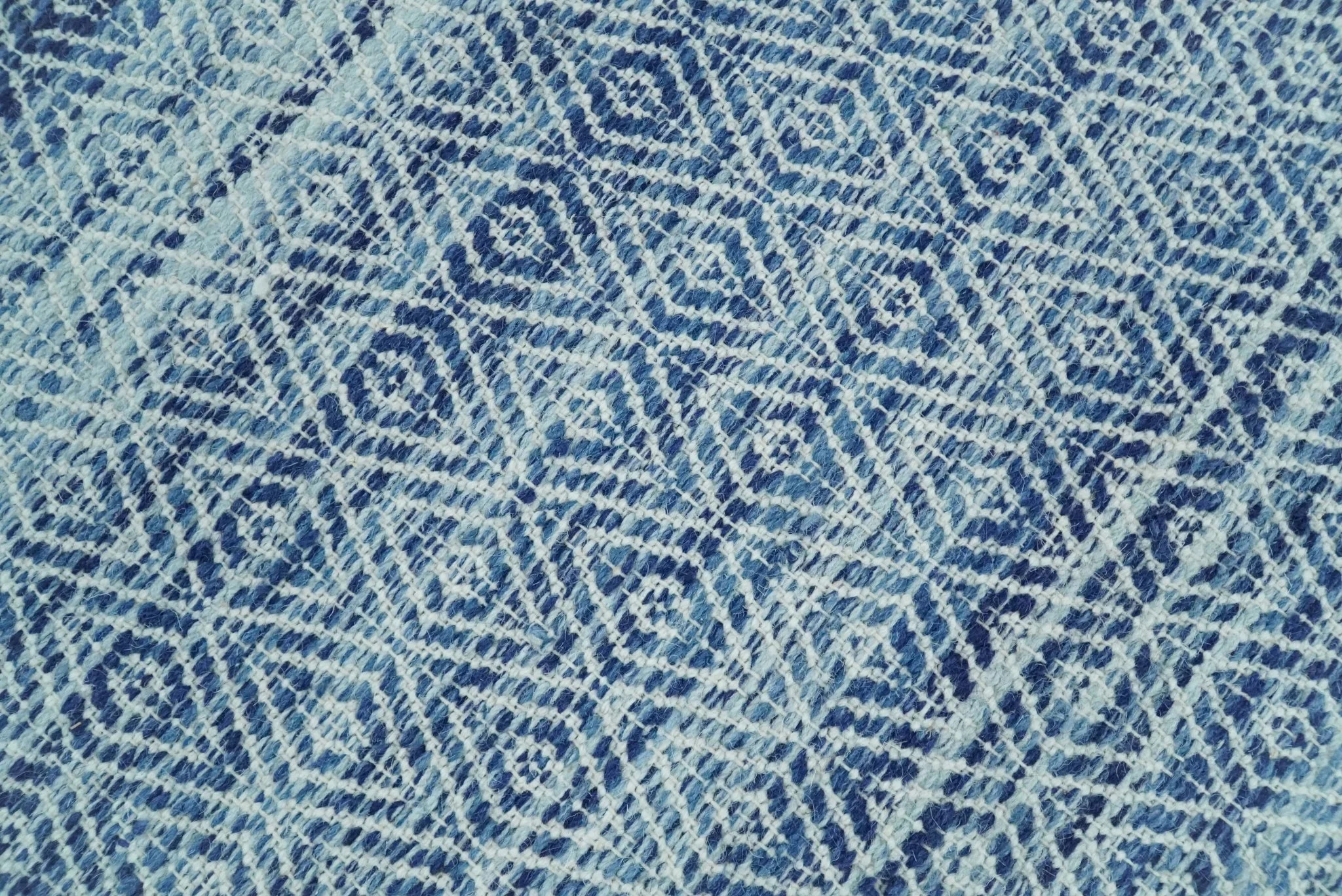 Handmade Boho 5x8 and 8x10 Ivory and Blue Wool Blend Dhurrie Rug | VIK3 - Image 10