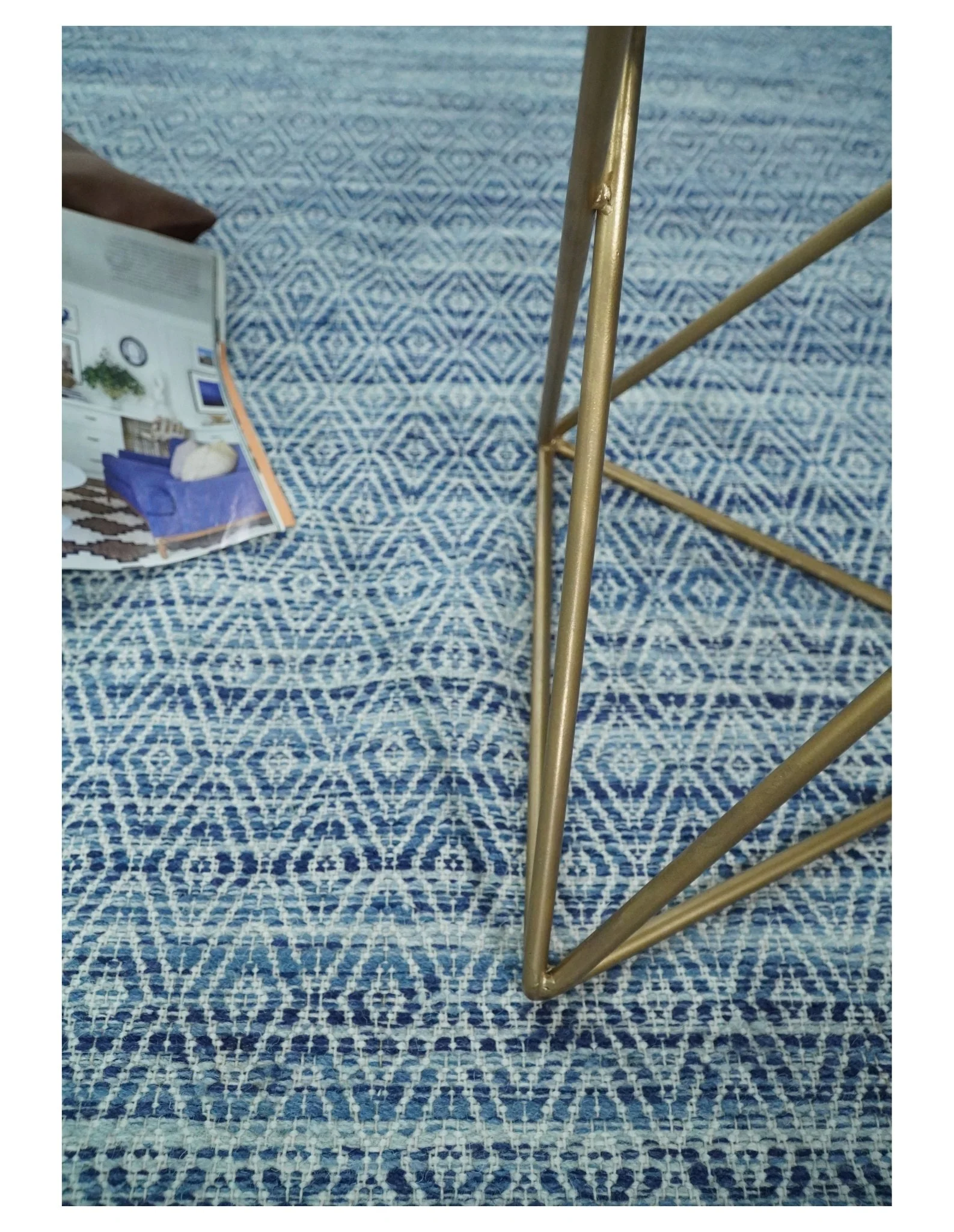 Handmade Boho 5x8 and 8x10 Ivory and Blue Wool Blend Dhurrie Rug | VIK3 - Image 5
