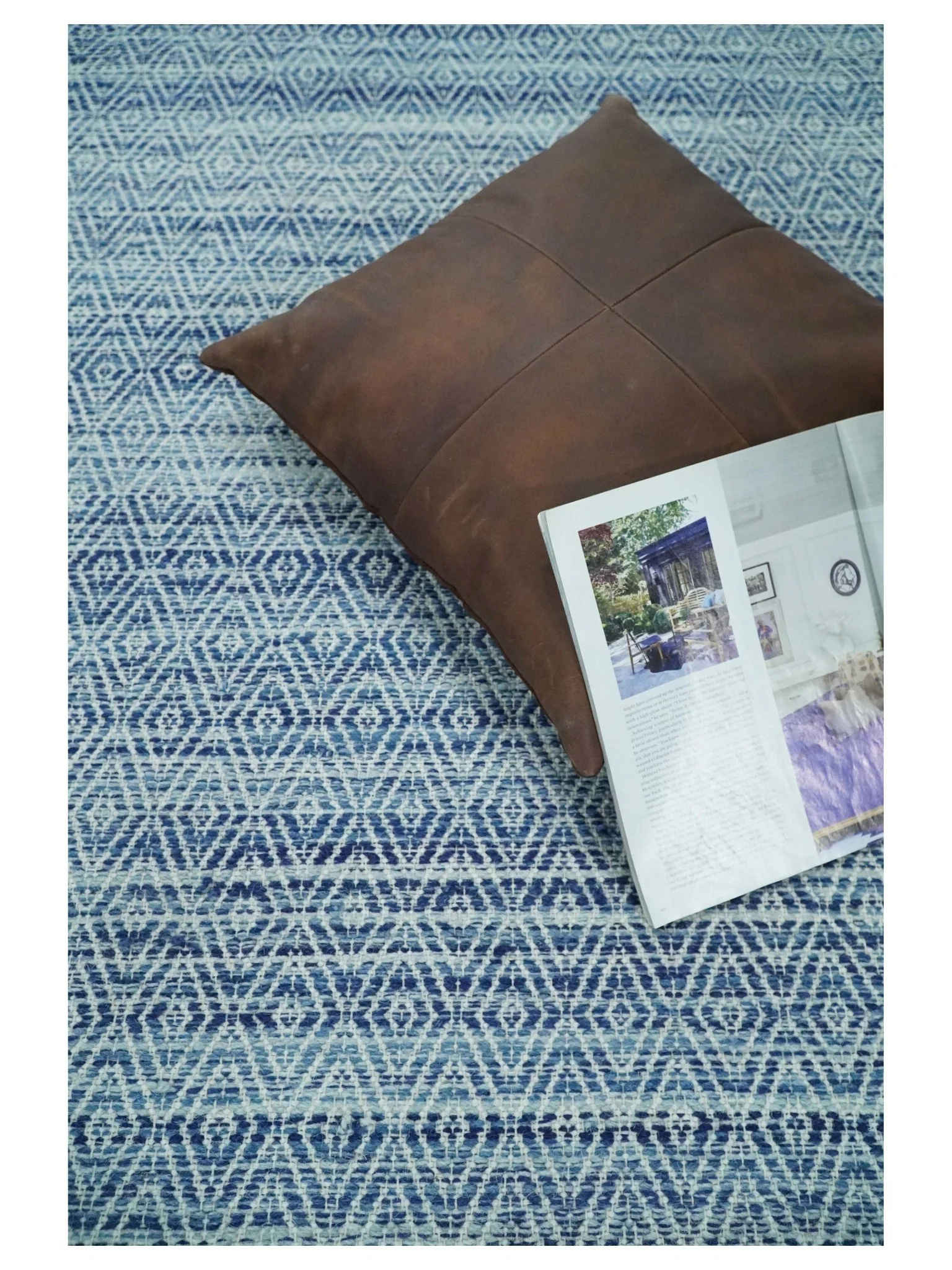 Handmade Boho 5x8 and 8x10 Ivory and Blue Wool Blend Dhurrie Rug | VIK3 - Image 6