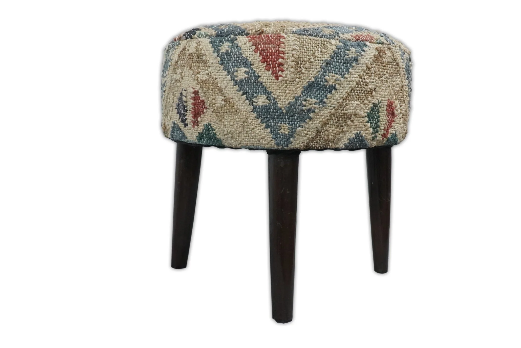 Handmade Boho Natural Brown and Blue Wooden Stool - Image 3