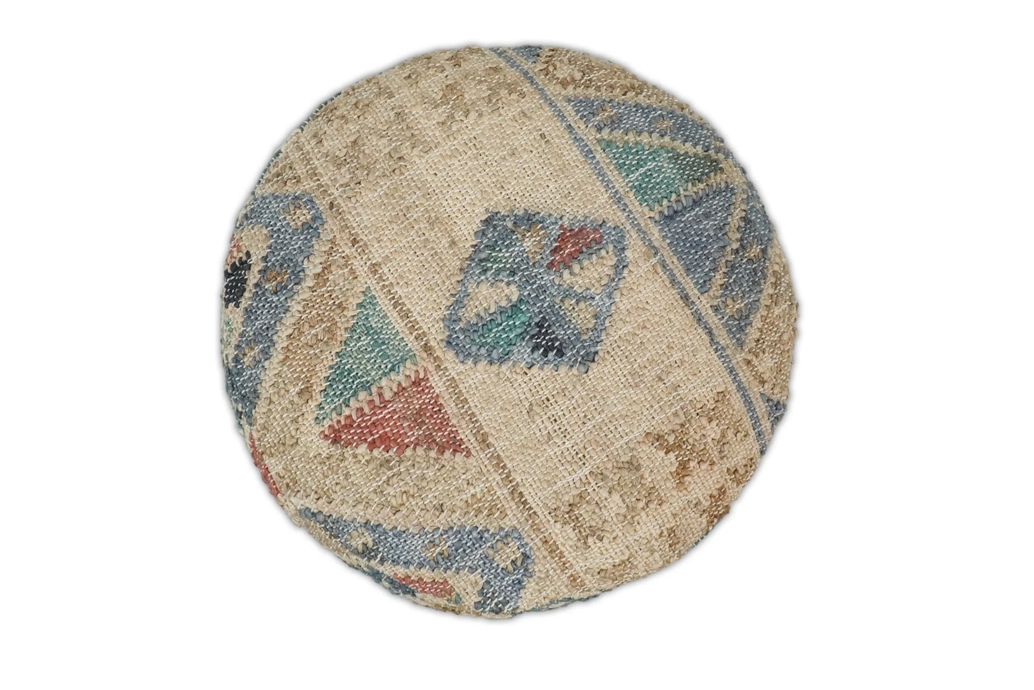Handmade Boho Natural Brown and Blue Wooden Stool - Image 4