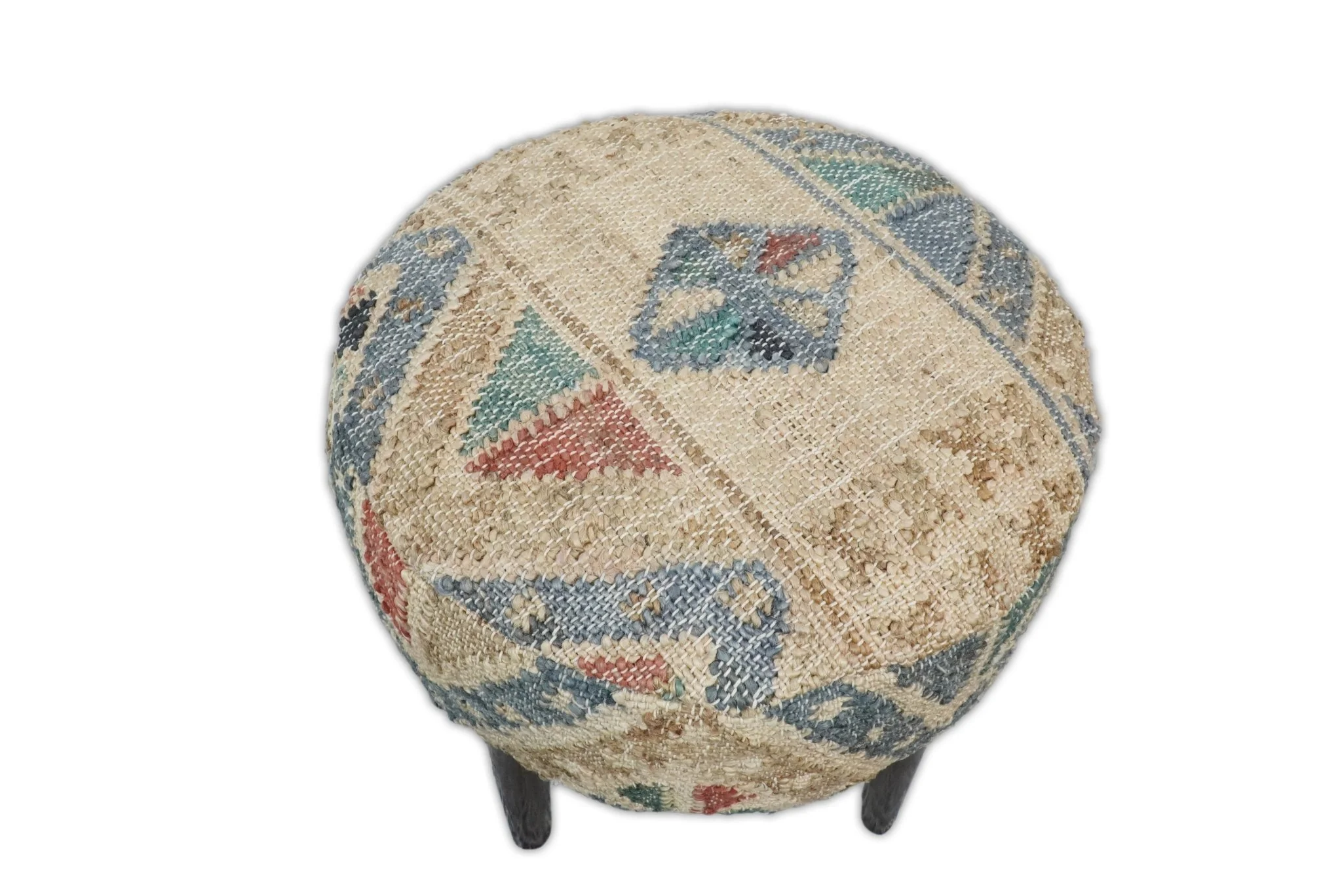 Handmade Boho Natural Brown and Blue Wooden Stool - Image 5