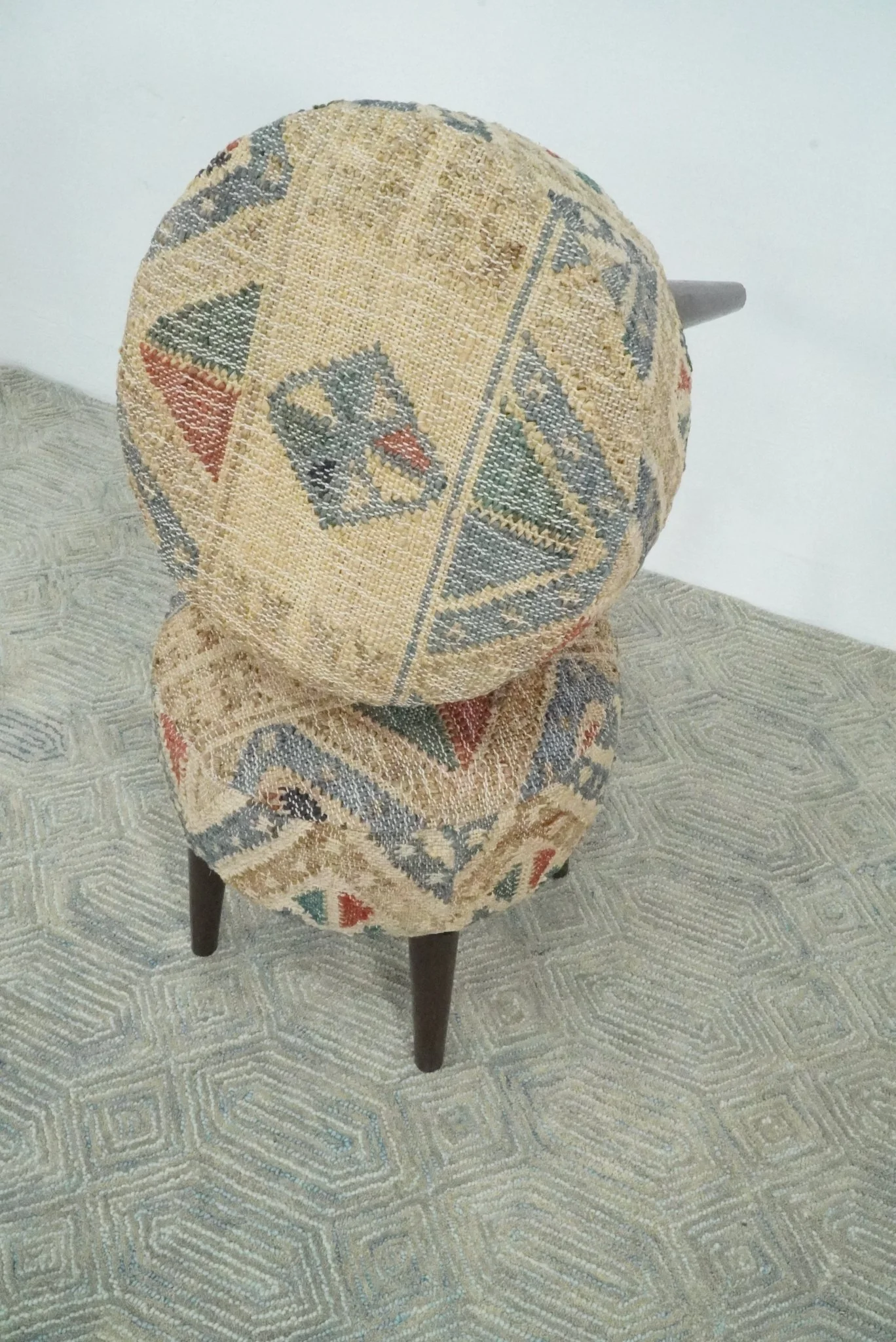 Handmade Boho Natural Brown and Blue Wooden Stool - Image 6