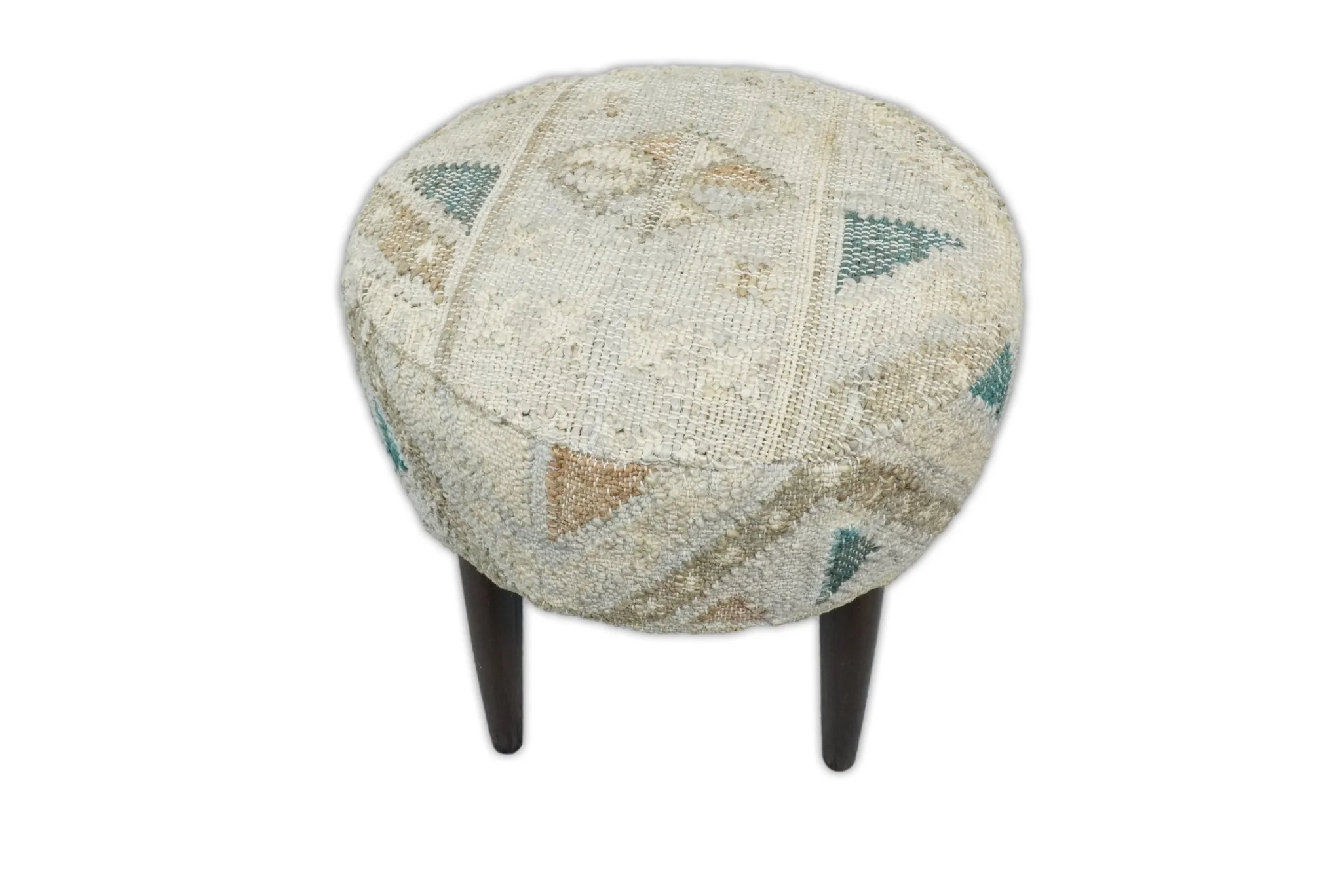 Handmade Boho Natural Brown and Ivory Wooden Stool - Image 3
