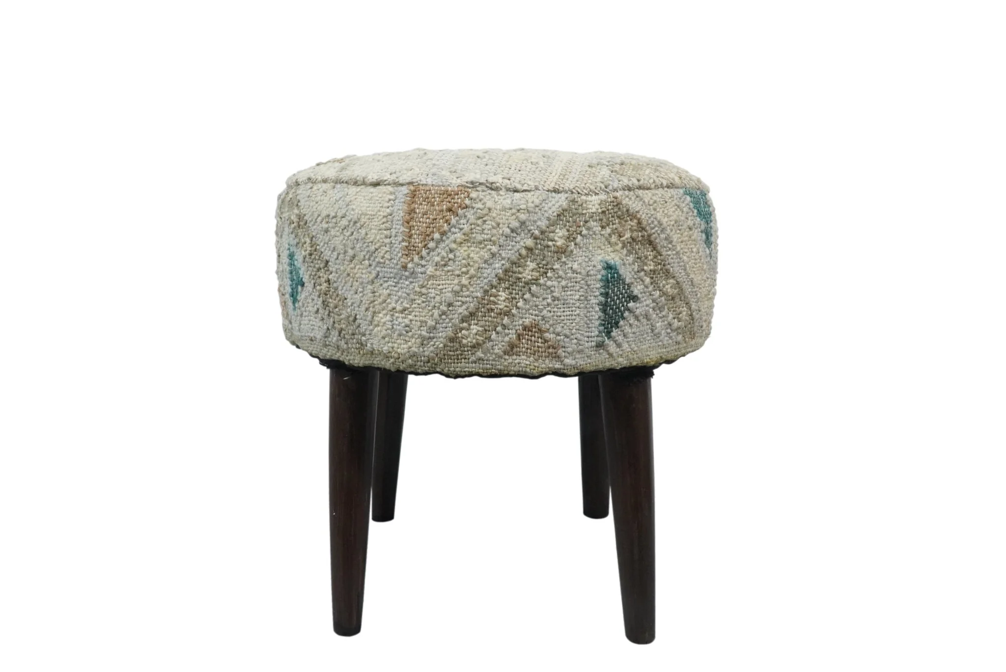 Handmade Boho Natural Brown and Ivory Wooden Stool - Image 4