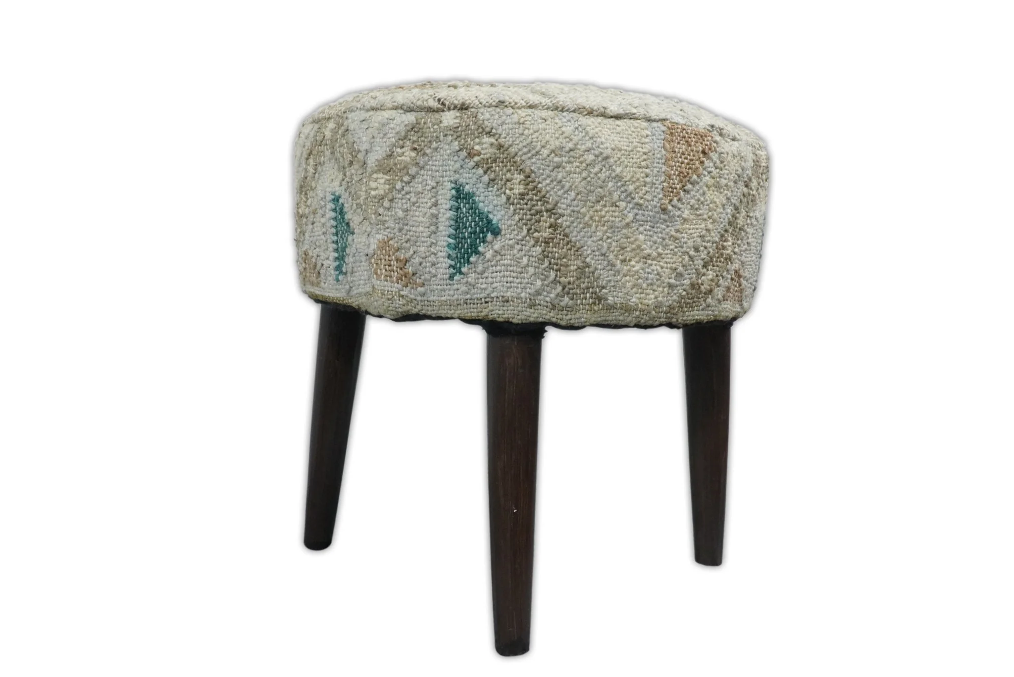 Handmade Boho Natural Brown and Ivory Wooden Stool - Image 5