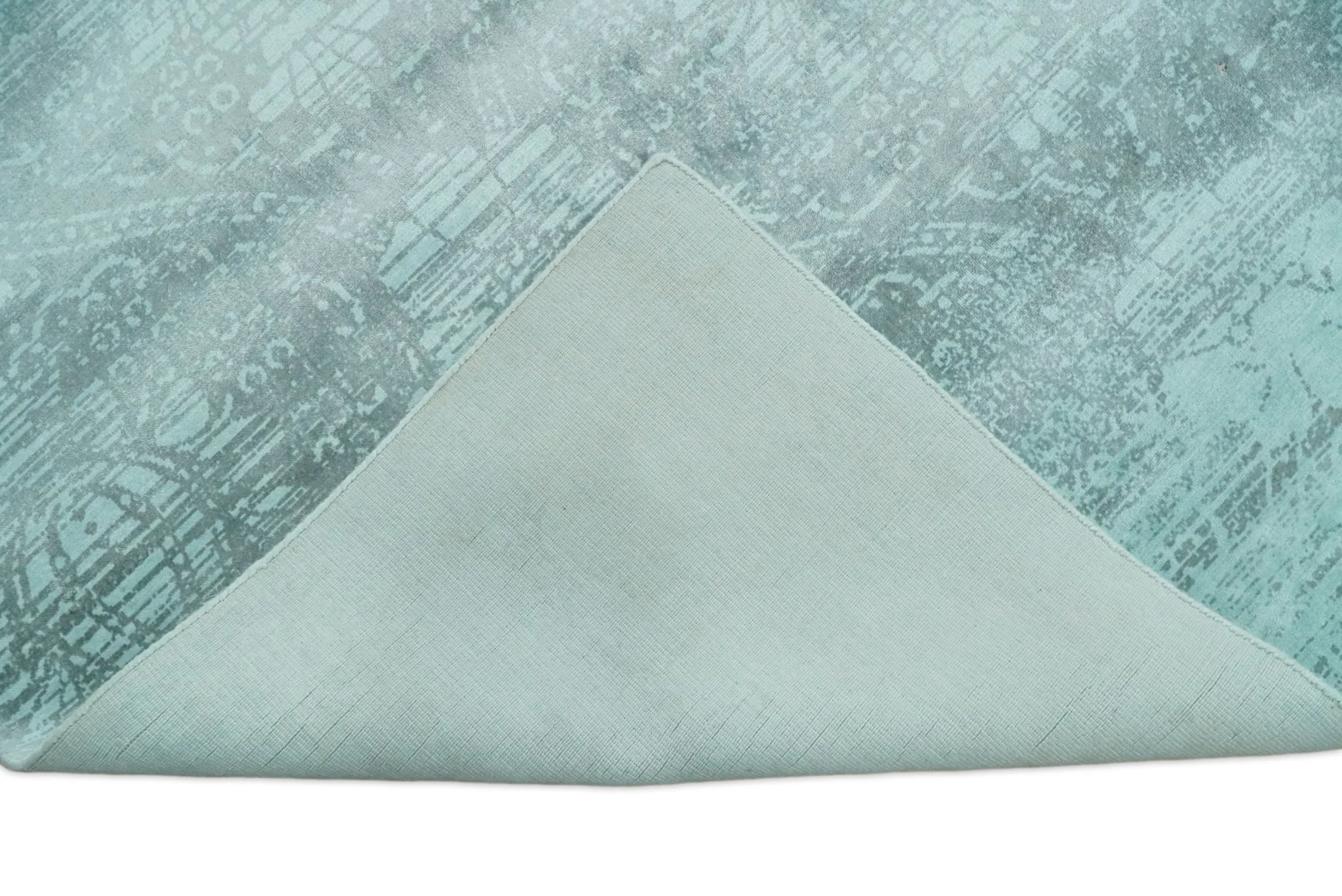 Handmade 6.8x9.10 Floral Blue Turquois Blended Wool and Bamboo Silk Area Rug - Image 10