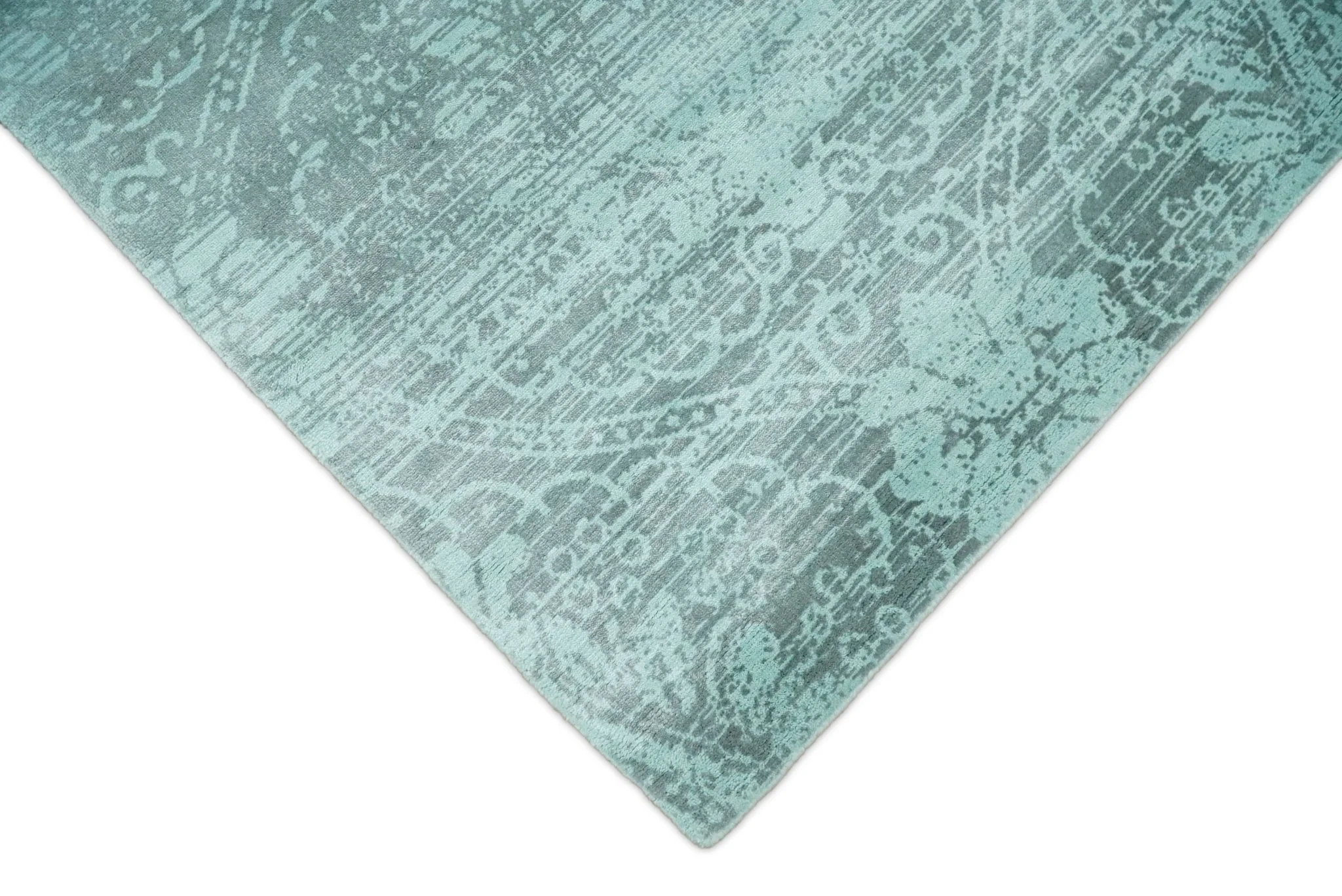 Handmade 6.8x9.10 Floral Blue Turquois Blended Wool and Bamboo Silk Area Rug - Image 5