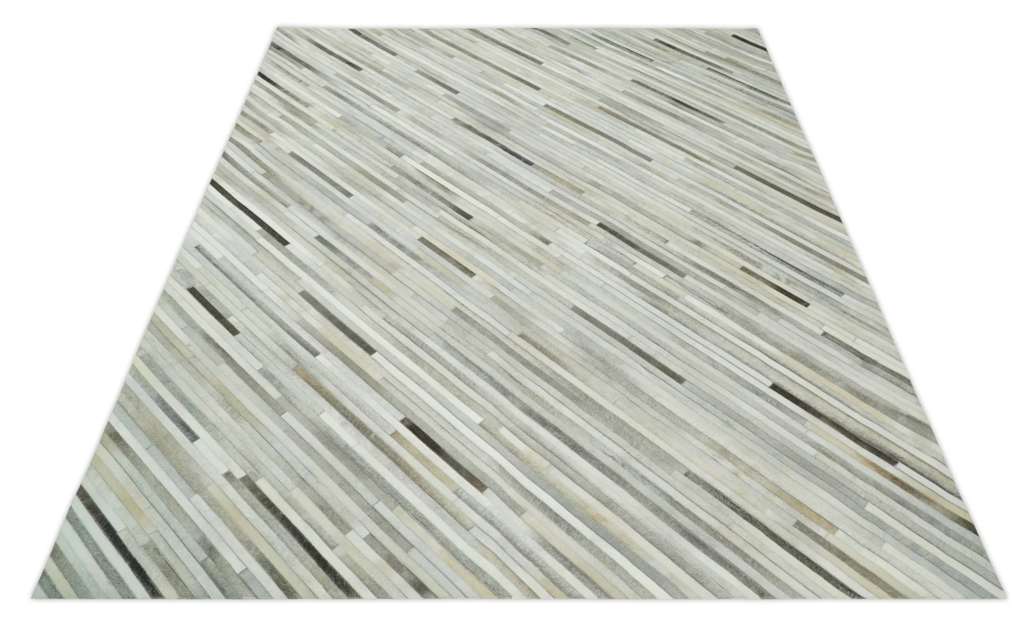 Flatweave Hairon Genuine Leather 5x8, 8x10 and 9x12 Stripe Design Beige and Ivory Area Rug | LR18 - Image 10