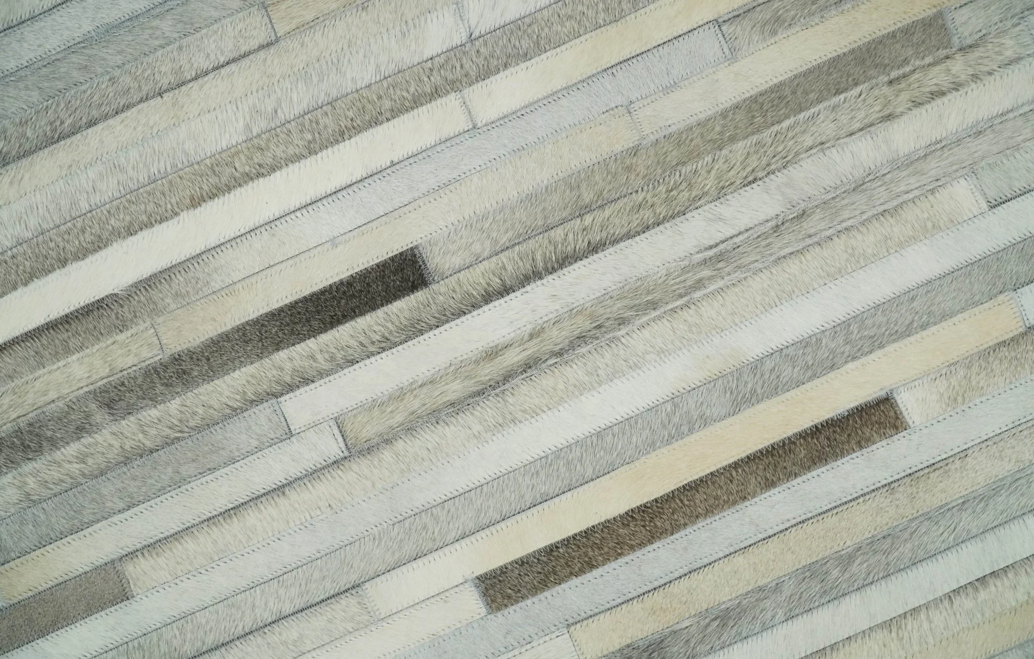 Flatweave Hairon Genuine Leather 5x8, 8x10 and 9x12 Stripe Design Beige and Ivory Area Rug | LR18 - Image 4